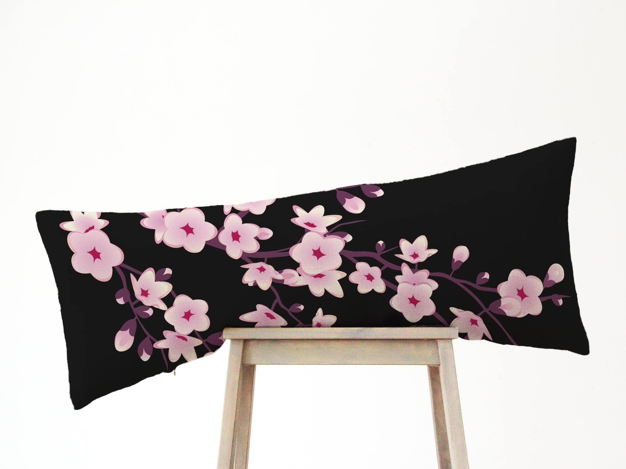 Floral Cherry Blossom Pink & Black Body Pillow Cover - 20