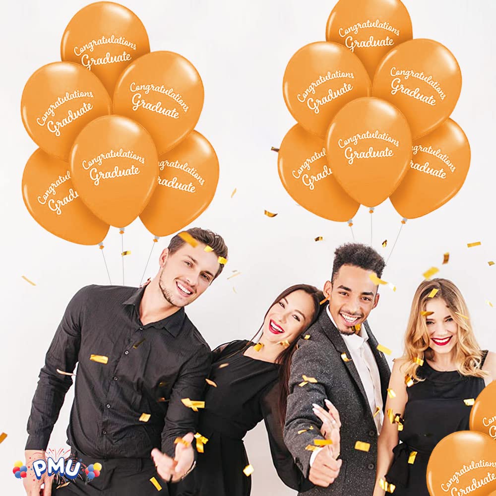 Premium Orange Graduation Balloons - Congrats Grad Script Latex Balloons (12/Pack) for Graduation Party Decorations & Supplies | Perfect for PMU Graduation Celebrations, College Graduation Parties & Commencement Decor