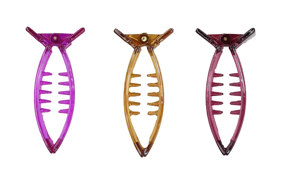 AKADO Medium Butterfly Hair Clips for Women - Non-Slip Banana Hair Clips with Inner Teeth, Spring Covered Hairpins (3-Pack, Multicolor) | Perfect for School, Work, Parties & Everyday Hairstyles