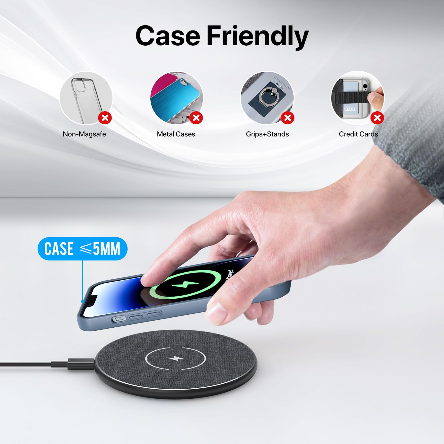20W Fast Wireless Charging Pad for iPhone 12/13/14/15 & Samsung Galaxy S24/S23/S22/S21 - Qi-Certified Phone Charger Stand with LED Indicator | Perfect for Bedside, Office Desk & Car Use