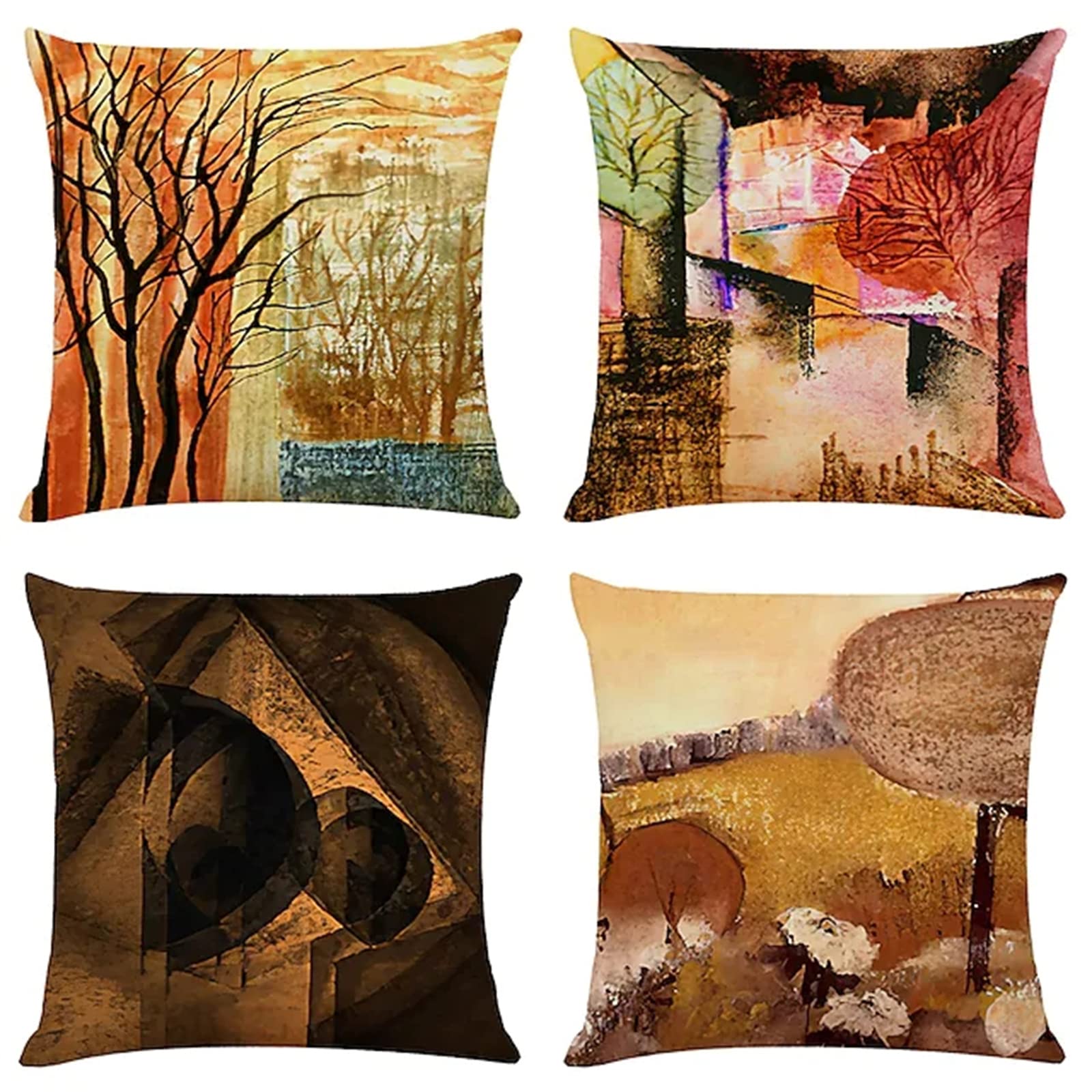 Jpnca 31x31 Inch Velvet Throw Pillow Covers Set of 4 - Brown Abstract Tree Design Decorative Square Cushion Covers for Sofa, Couch, Bed, Bedroom, Car & Home Decor | Soft & Cozy Living Room & Office Accent Pillows