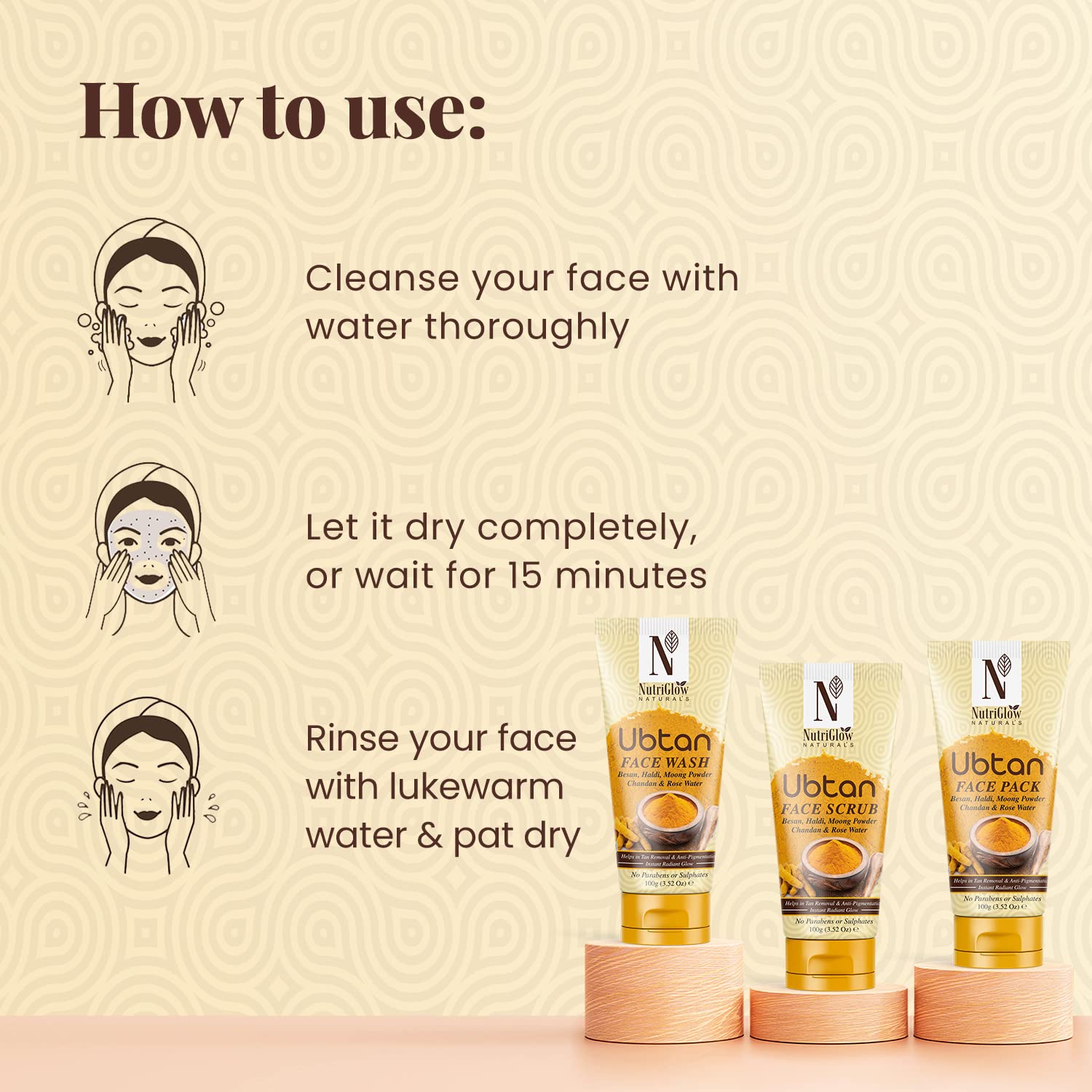 NutriGlow Natural Ubtan Face & Body Pack with Turmeric & Sandalwood for Glowing Skin - 100g | Ayurvedic Skincare for Brightening, Exfoliation & Radiance | Perfect for Bridal Prep, Daily Glow & Spa Days