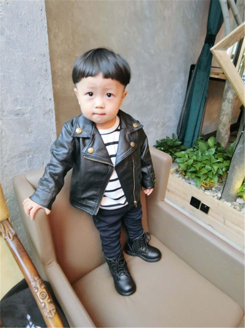 UNIQUEONE Baby Boys & Girls PU Faux Leather Jacket - Stylish Lapel Design with Diagonal Zipper for Spring & Autumn Outerwear | Perfect for Playdates, Family Outings & Photo Shoots