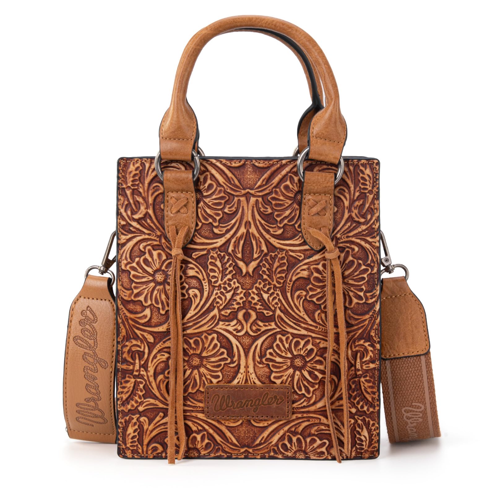 Wrangler Small Crossbody Bag for Women - Leather Tooled Top Handle Handbag & Mini Tote Purse - Perfect for Work, Travel & Everyday Use