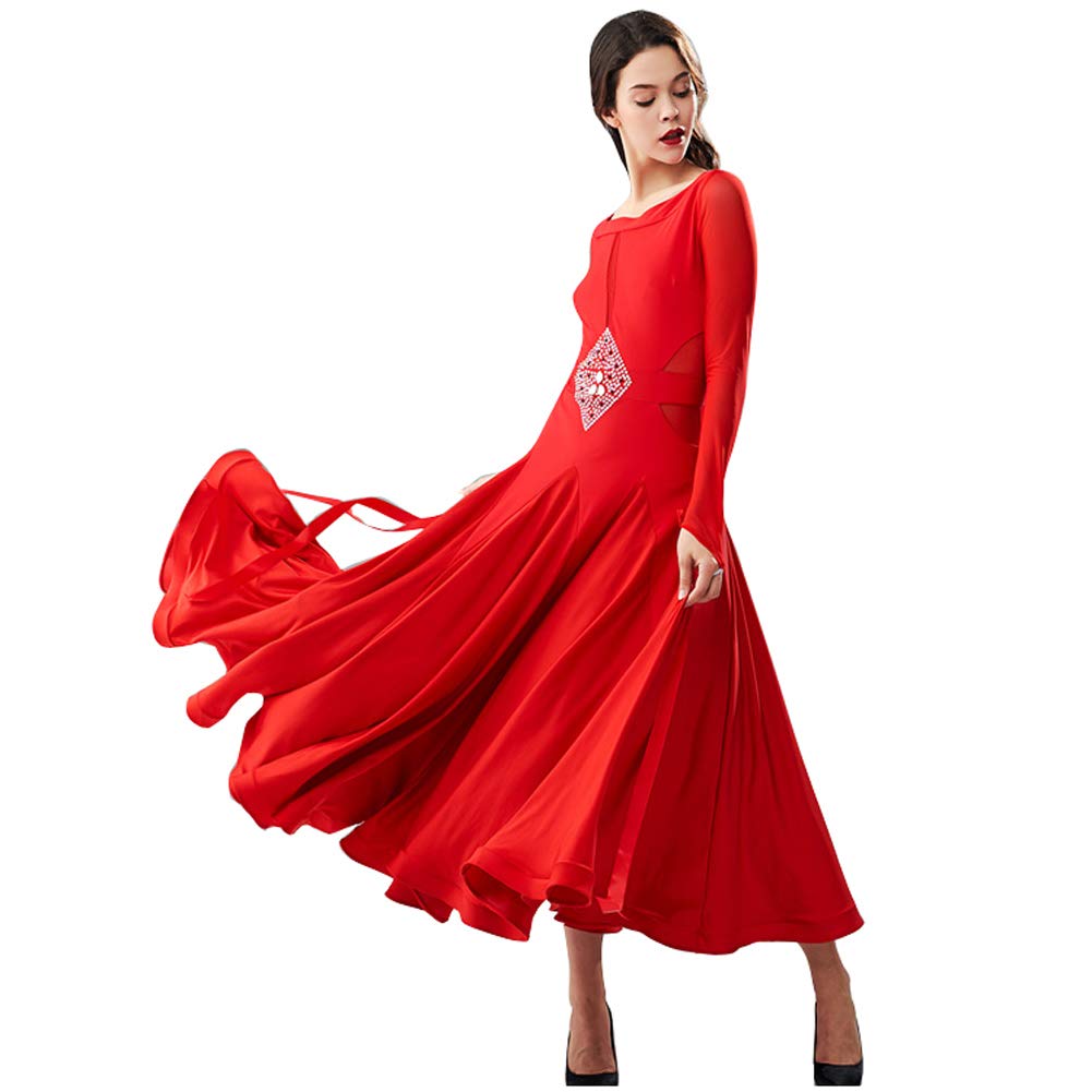 Elegant Long Sleeve Ballroom Dance Dress - Modern Flamenco & Waltz Performance Gown - Professional Standard Practice Wear & Competition Costume for Latin, Swing & Social Dancing