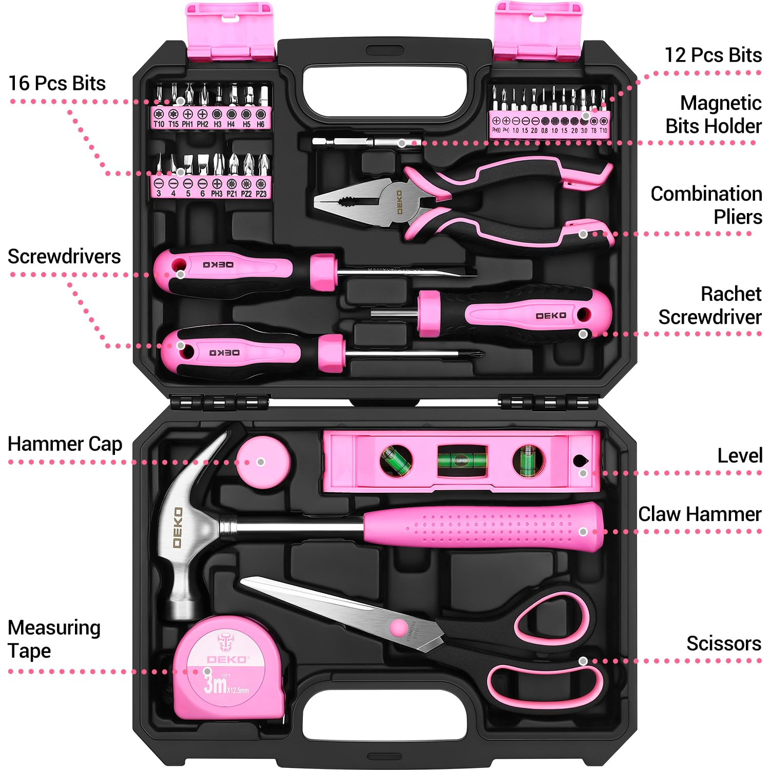 DEKOPRO 42-Piece Pink Tool Kit for Women - Home Repair, DIY Projects & Handyman Tasks - Perfect for Household Fixes, Crafting & Small Repairs