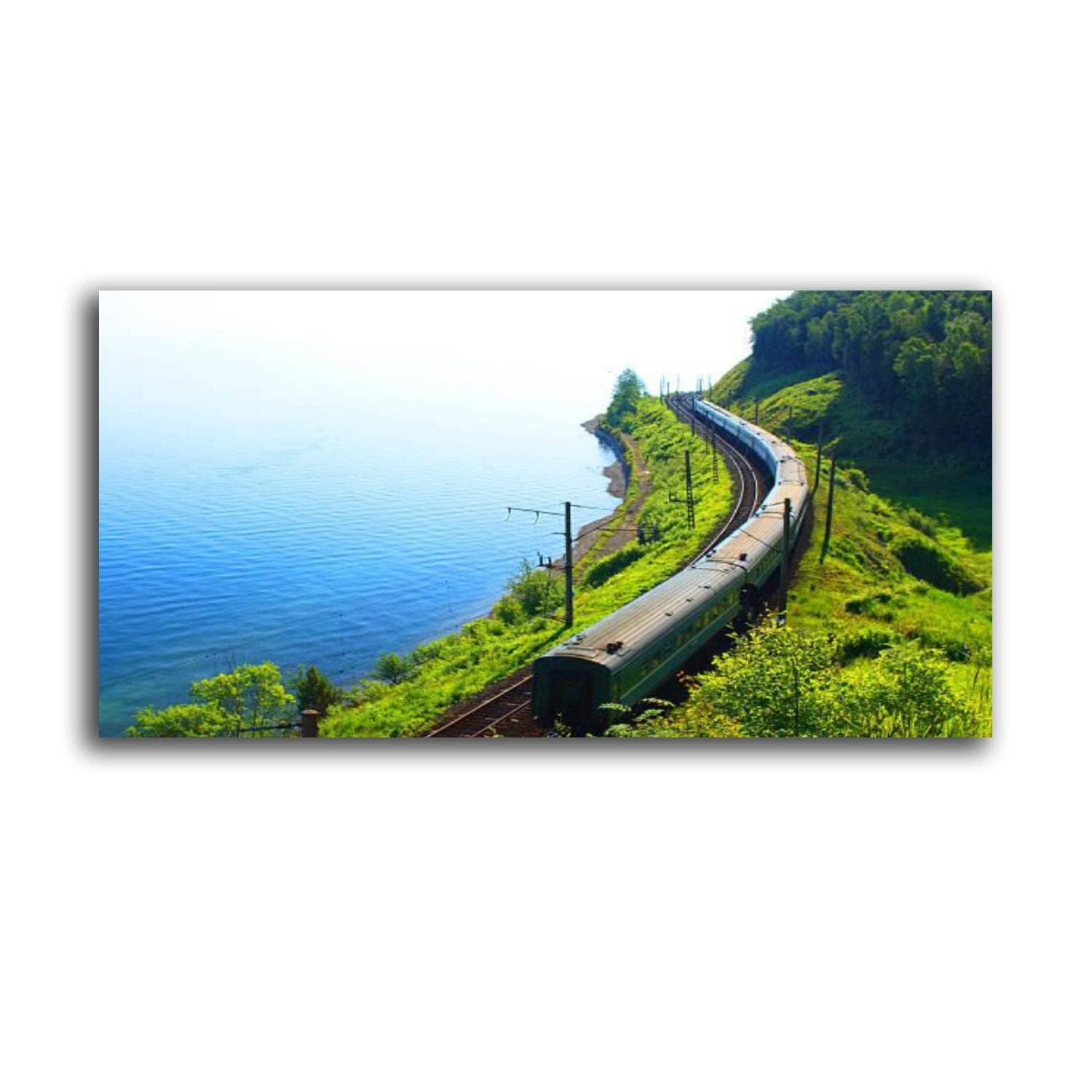 Lake Baikal Russia Framed Canvas Wall Art - 20x40 Inch Ready to Hang Landscape Painting for Living Room, Bedroom, Office Decor | Perfect for Home & Office Wall Decoration