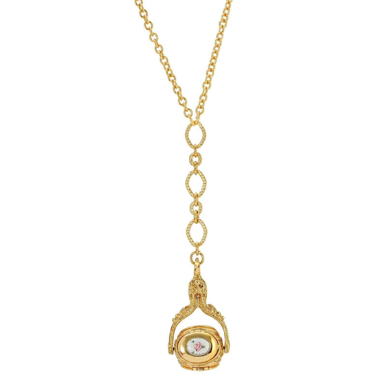 1928 Jewelry 3-Sided Pink Floral Spinner Drop Locket Necklace - 26