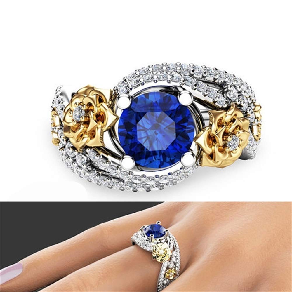 925 Sterling Silver Natural Sapphire & Cubic Zirconia Floral Engagement Ring - Classic Eternity Wedding Band for Women | Perfect for Proposals, Anniversaries & Special Occasions (Size 7)