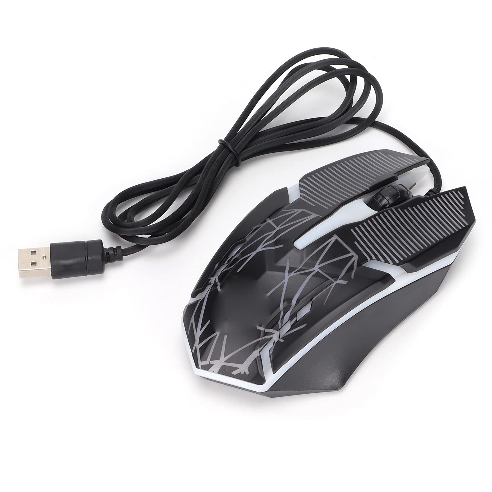 Hilitand Wired Gaming Mouse - 1600DPI Ergonomic USB Optical Mouse with 3 Buttons, Non-Slip Grip & 7-Color LED Backlight for PC, Laptop, Office & Business Use (Black) - Perfect for Gaming, Work & Nighttime Computing