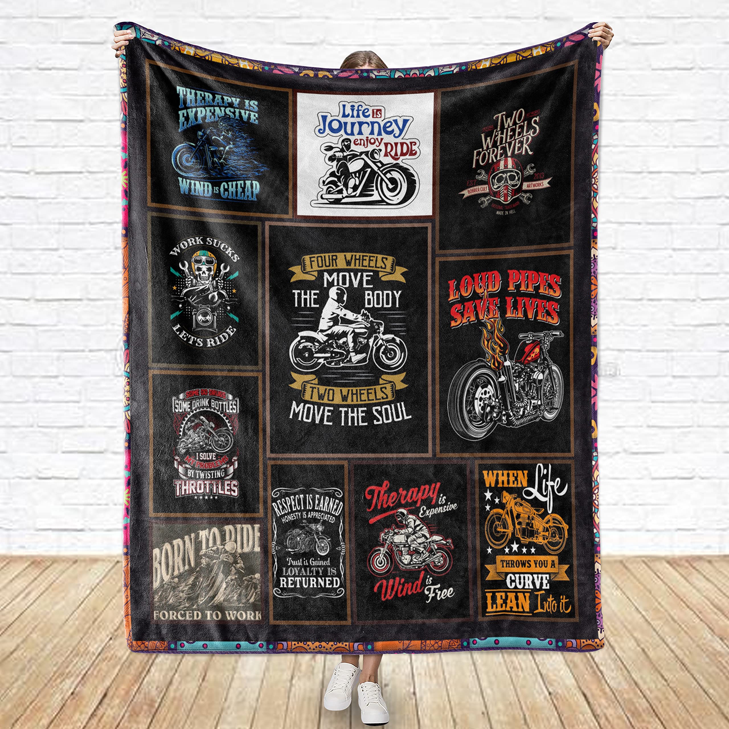Premium Personalized Motorcycle Blanket for Bikers - 50x60 Inch Soft Fleece Throw - Ideal for Outdoor Camping, Road Trips & Gifts (Birthday, Christmas) - High Quality Rider Blanket for Men & Women