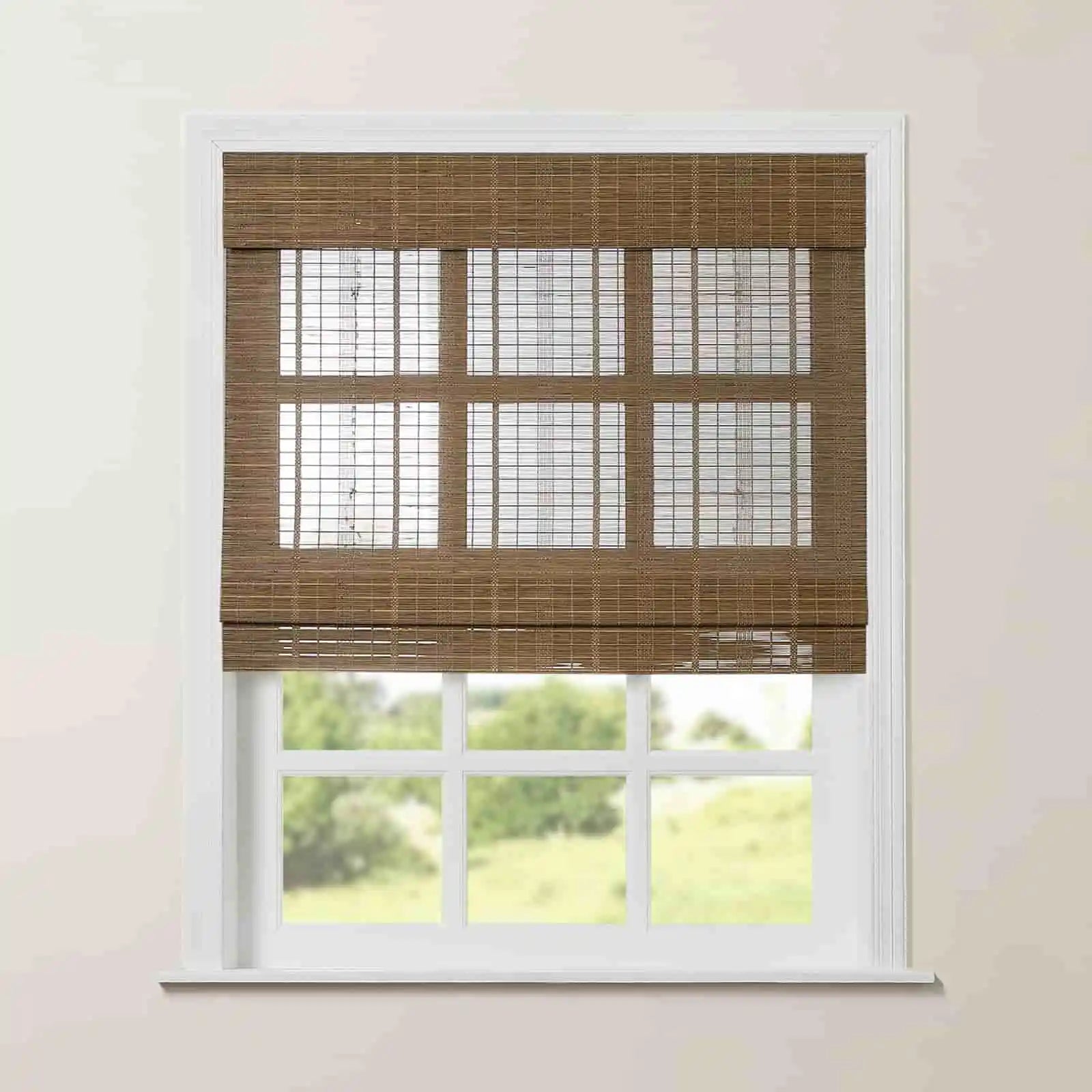 Rae Natural Bamboo Woven Window Shade - Autumn Leaves Design - Eco-Friendly Room Darkening Blinds for Living Room & Bedroom