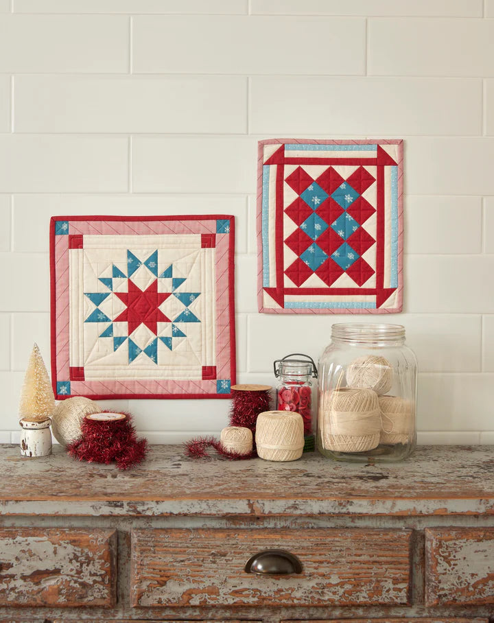Buttermilk Basin Winter in Snowtown Fabric - Cream Red Snowflake Print Cotton Fabric by the Yard for Quilting, Holiday Decor & DIY Crafts