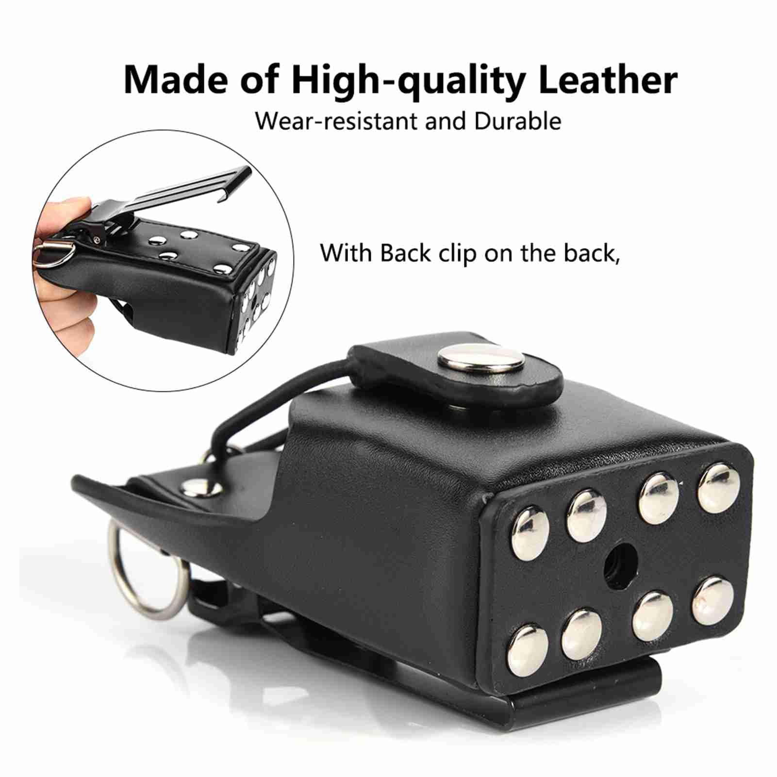 Leather Radio Holder for Motorola GP328plus GP338plug GP344 GP388 - Durable Talkie Cover Case with Back Clip & Lanyard - Perfect for Construction, Security & Outdoor Work