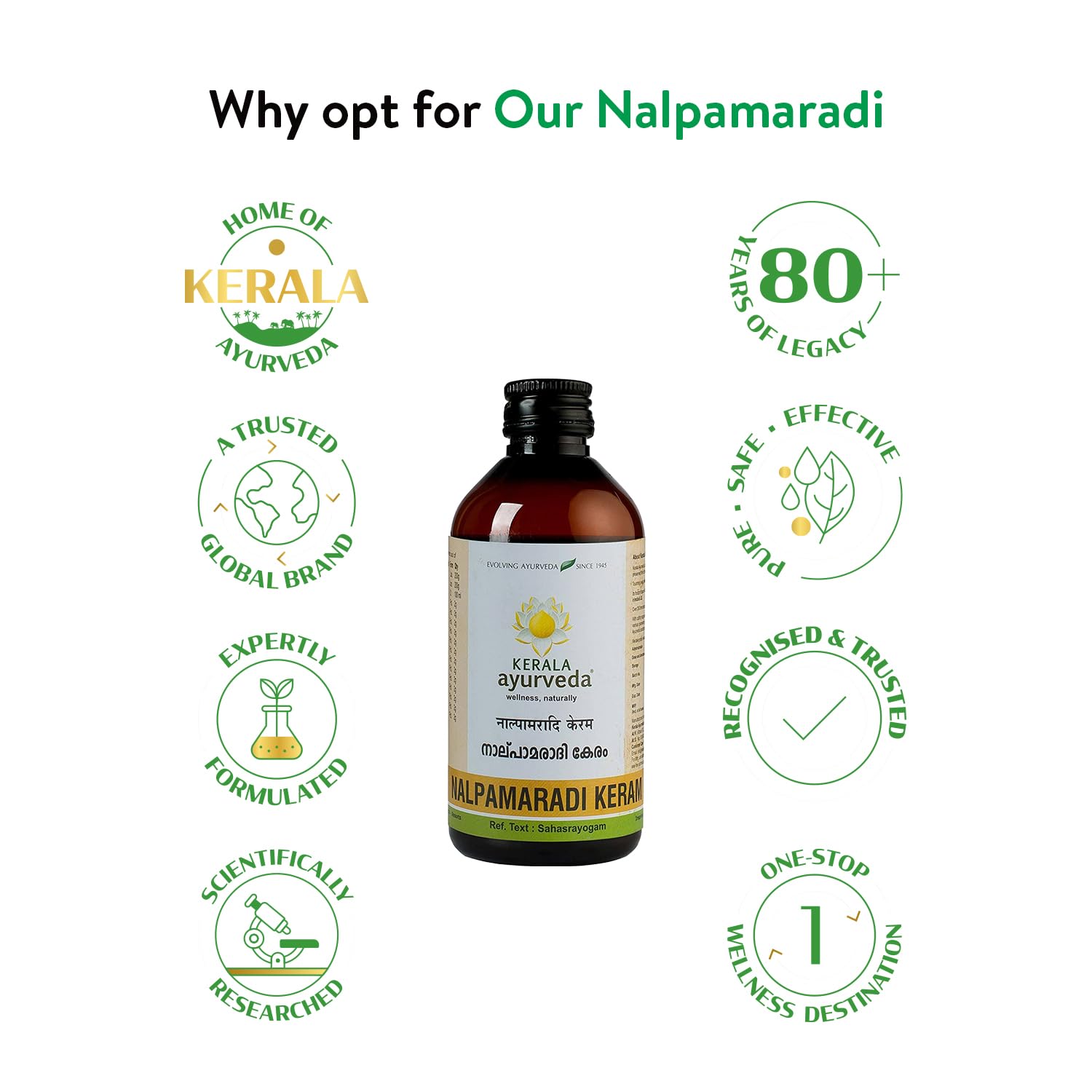 Kerala Ayurveda Nalpamaradi Keram 200ml - Natural Face & Body Oil for Tan Removal & Dark Spot Treatment | All Skin Types | Coconut Oil Base with Nalpamara, Haridra, Usira, Amla, Manjistha & Raktachandana | Perfect for Daily Skincare, Sun Protection & Skin Brightening