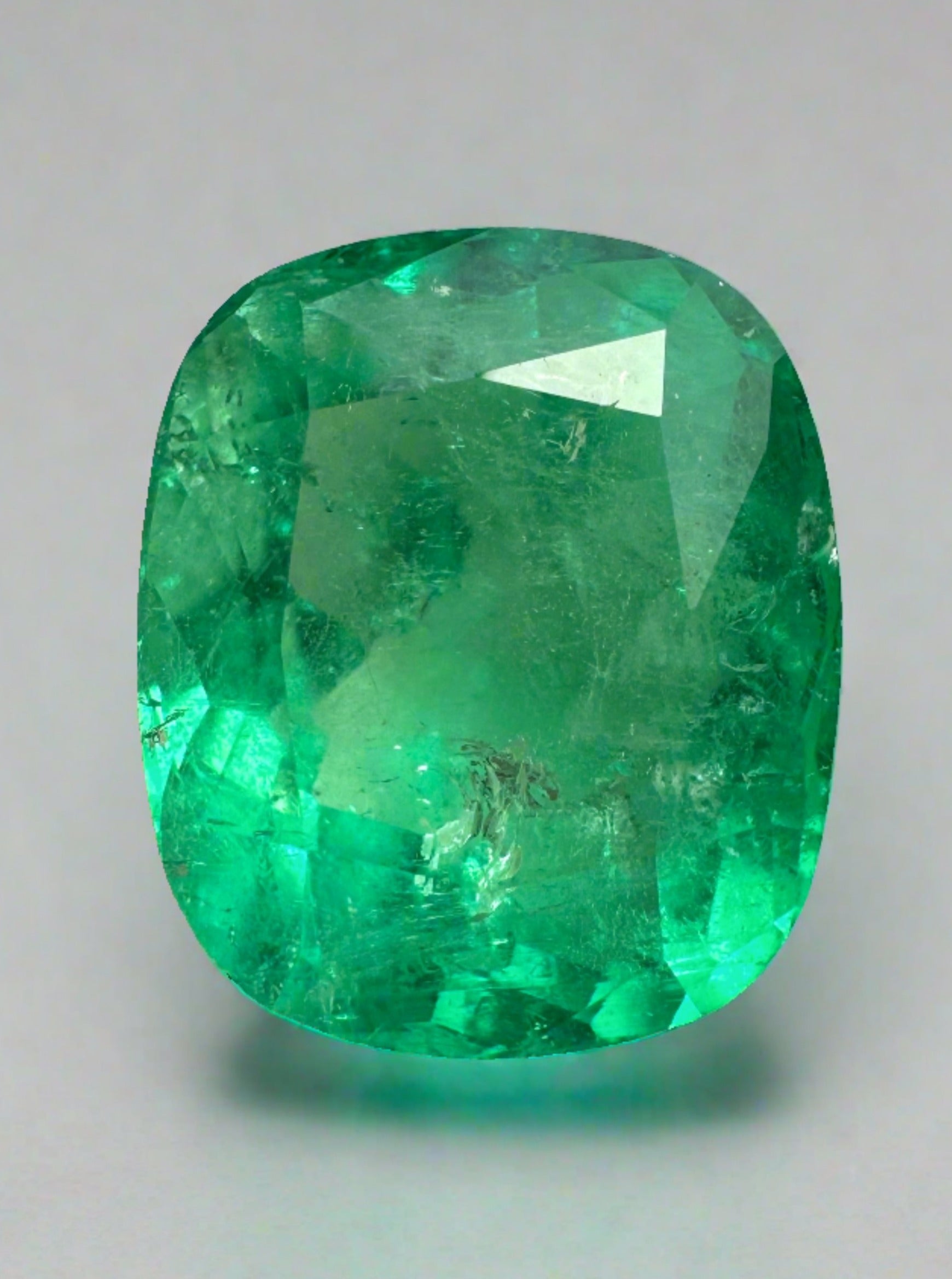 8.04 Carat 13x11mm Yellowish Green Natural Loose Colombian Emerald Cushion Cut Gemstone for Jewelry Making & Engagement Rings