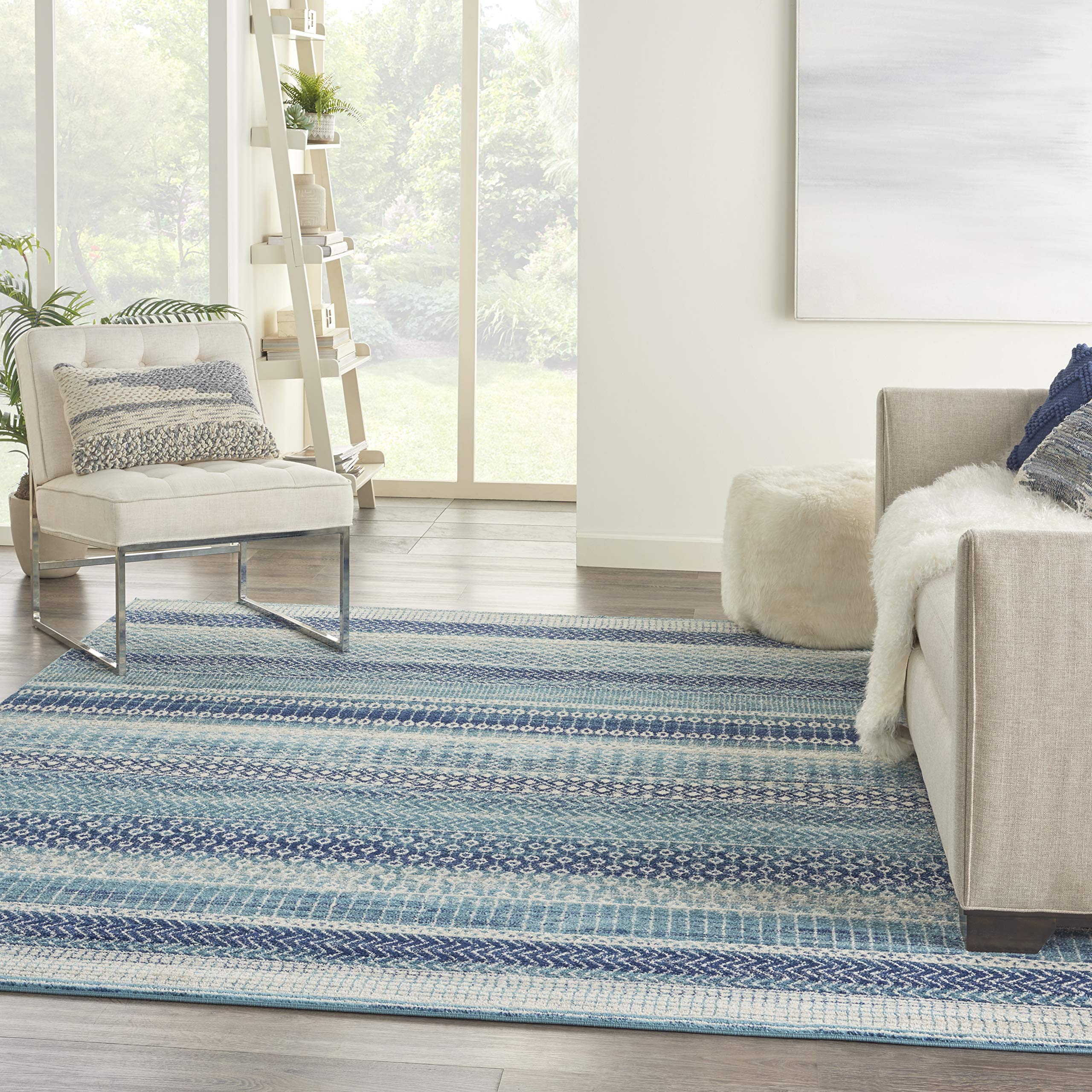 Nourison Passion Bohemian Navy Blue 8' x 10' Area Rug - Easy Clean, Non-Shedding, Stain Resistant | Perfect for Bedroom, Living Room, Dining Room & Kitchen Decor | Soft & Durable for High Traffic Areas