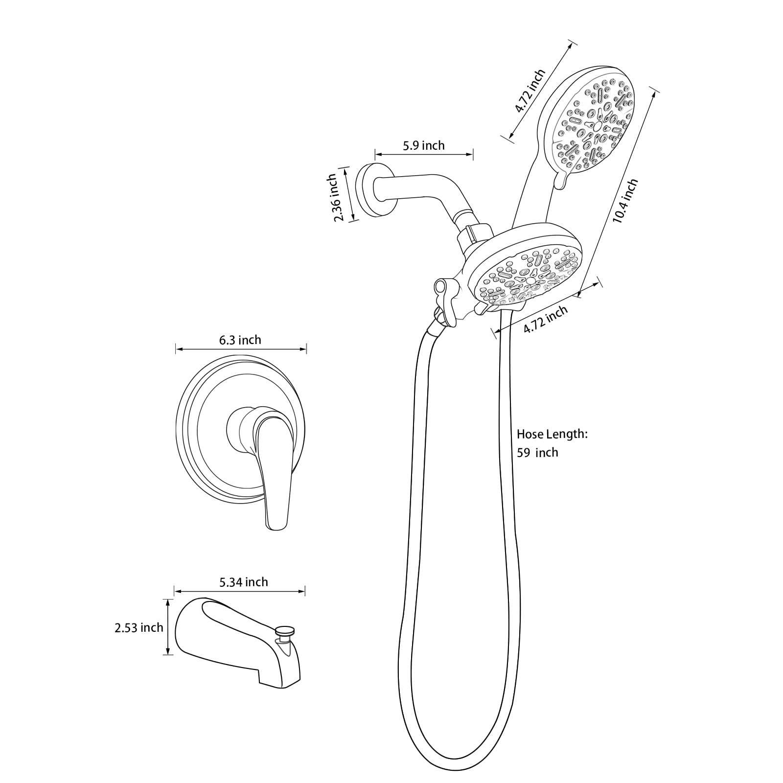 Brushed Gold Dual Shower Faucet Set with Tub Spout - Complete Shower System with Rainfall Shower Head & Handheld Sprayer - Perfect for Bathroom Renovation & Modern Home Upgrade