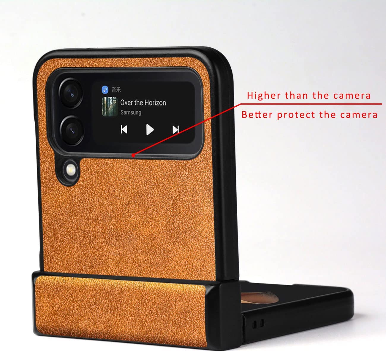 Samsung Galaxy Z Flip 4 Case - Premium Genuine Leather Phone Cover with Retro Design (Orange) | Slim Protective Cover for Everyday Use & Travel