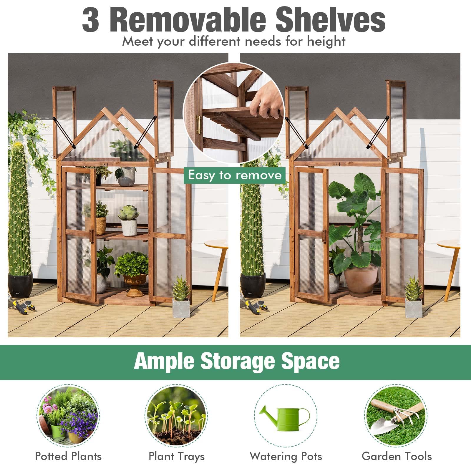 Giantex 3-Tier Portable Wooden Mini Greenhouse with Transparent Flip-Top Roof - Indoor Outdoor Garden Cold Frame, Raised Flower Planter for Patio, Balcony & Backyard - Perfect for Seed Starting, Plant Protection & Year-Round Gardening