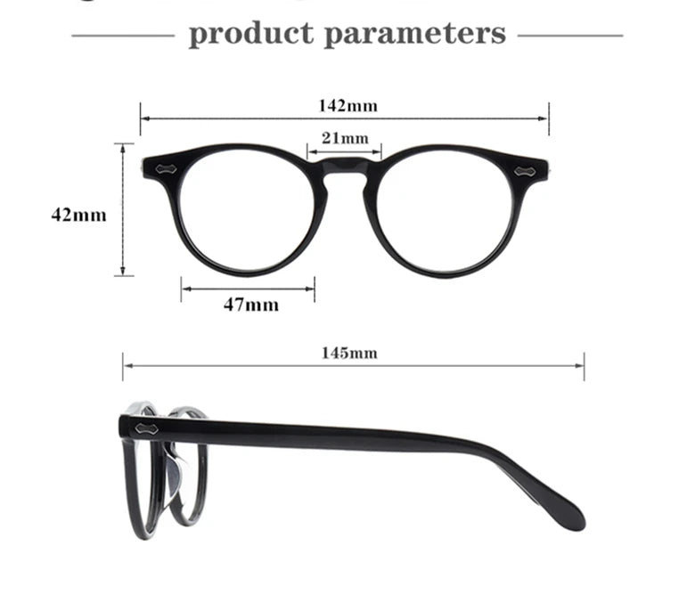 Black Unisex Acetate Full Rim Round Eyeglasses Frame 49505 - Stylish & Lightweight for Men & Women - Perfect for Reading, Work, and Everyday Fashion