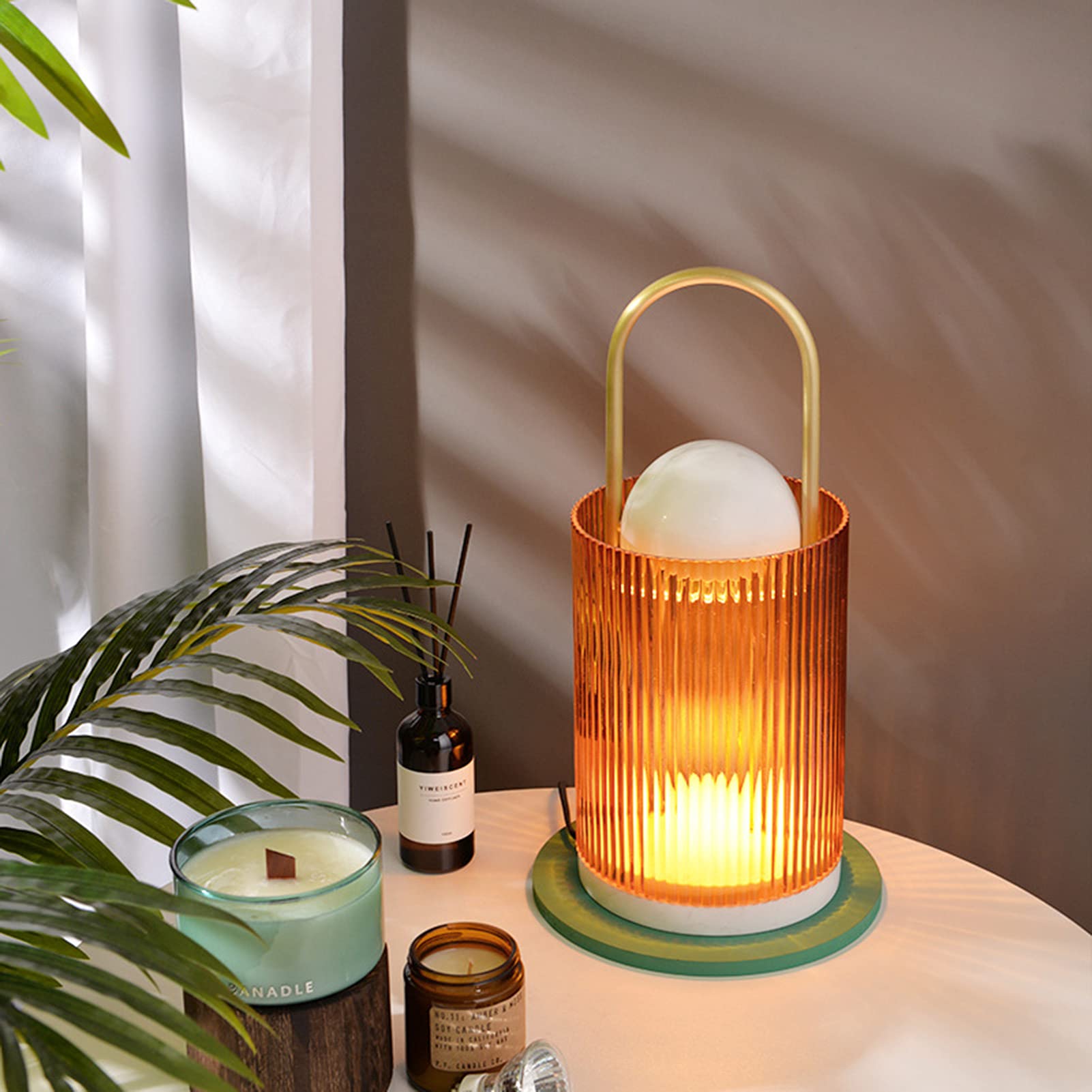 SXFYWYM Electric Candle Warmer Lamp with Glass Shade - Adjustable Height & Brightness, Flameless Wax Warmer for Home Decor - Perfect for Bedroom, Living Room, and Romantic Ambiance