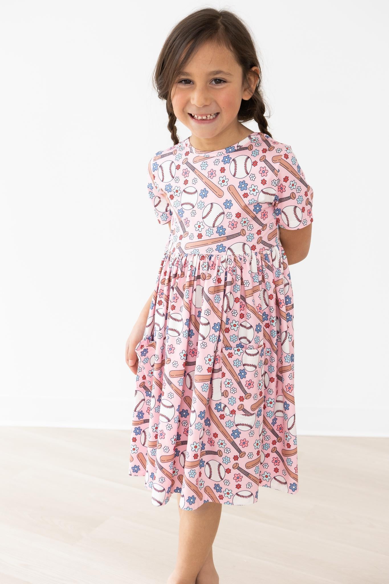 Batter Up Short Sleeve Pocket Twirl Dress - Summer Casual Flowy Swing Dress for Women, Perfect for Picnics, Dates & Outdoor Events