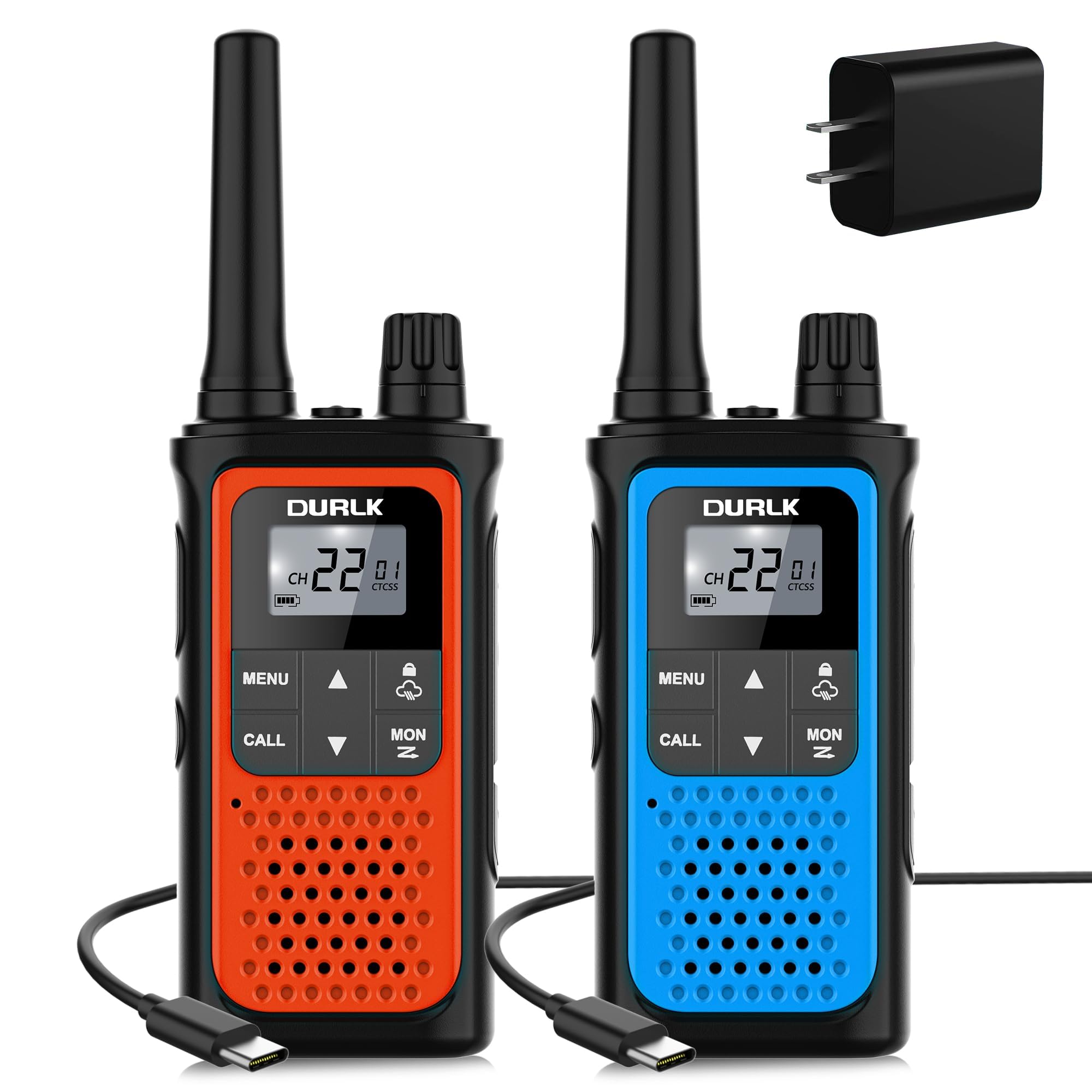 Long Range Rechargeable Walkie Talkies for Adults - 2 Pack Two Way Radios with 22 FRS Channels, NOAA Weather Alert, Noise Reduction & LED Flashlight (1800mAh Battery) - Ideal for Hiking, Camping, Emergencies & Outdoor Adventures