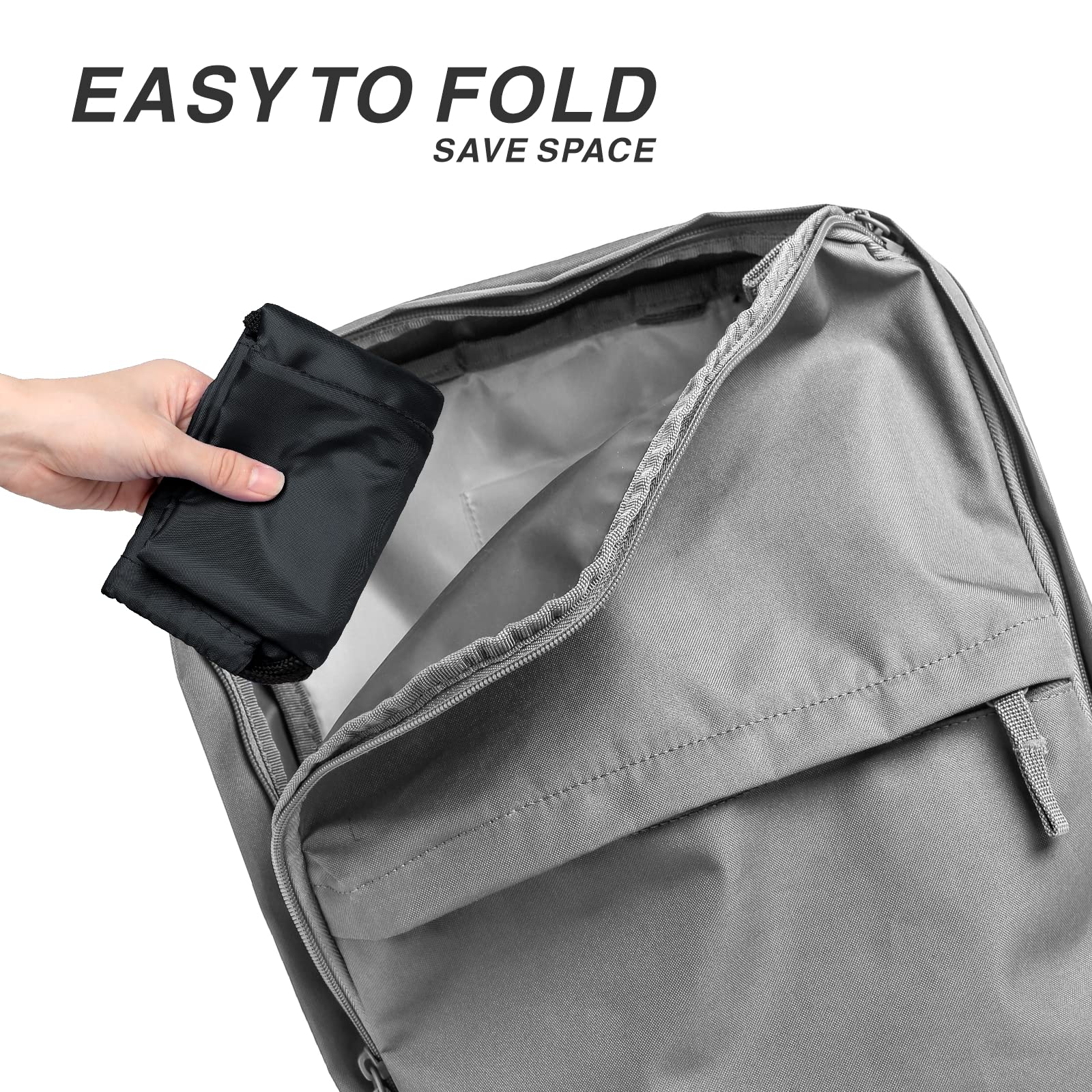 Lightweight 210D Nylon Drawstring Backpack with Zipper Side Pocket - Foldable Sports Gym Tote Bag for Men & Women (Black) - Perfect for Workouts, Travel, School & Outdoor Activities