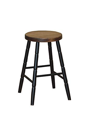 Amish Handmade 24 Inch Wooden Bar Stool with Round Legs - Solid Black - Rustic Farmhouse Kitchen Island & Home Bar Seating