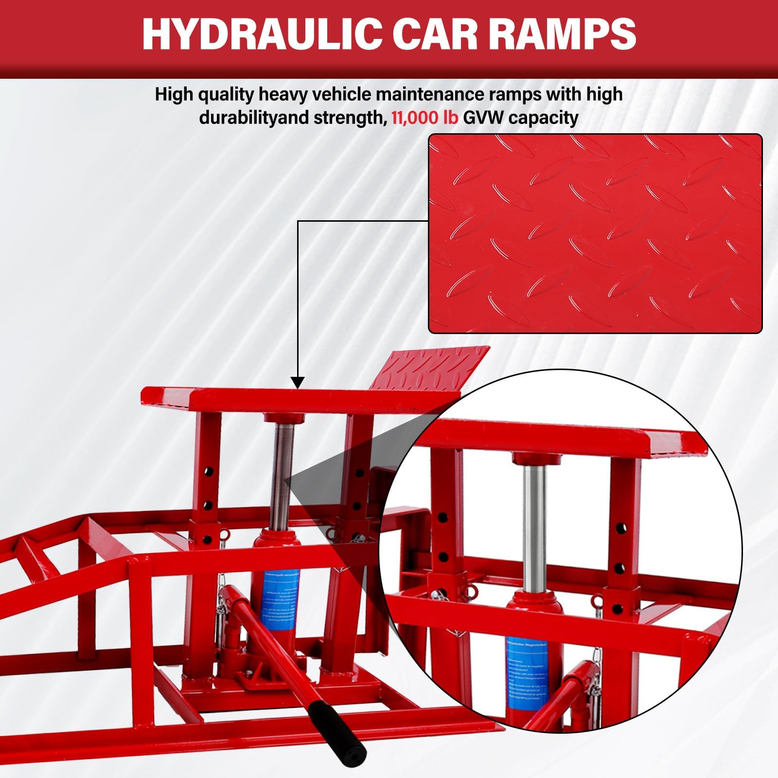 2PCS Heavy Duty Hydraulic Car Ramps - 5T/10000LBS Capacity Vehicle Ramps for Auto Repair, Low Profile Portable High Lift Car Ramps for Home Garage & Vehicle Maintenance (Red) - Perfect for Oil Changes, Tire Rotations & DIY Auto Repairs