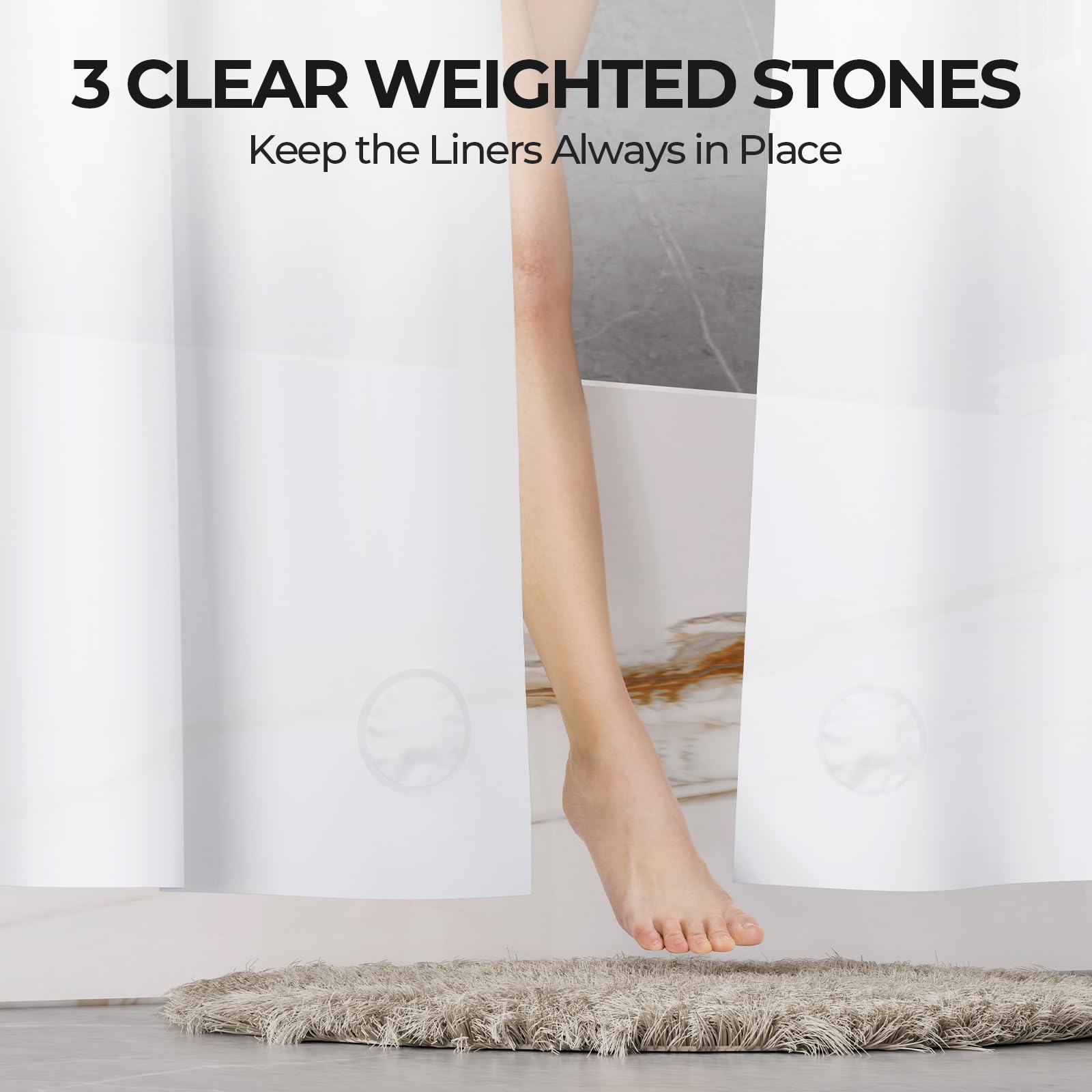 AmazerBath 2 Pack PEVA Plastic Shower Curtain Liner - 72 x 72 Inches Standard Size with 3 Weighted Stones & 12 Rustproof Metal Grommets - Lightweight Bathroom Shower Curtain for Bath Tub, White - Perfect for Home, Hotel, and Apartment Bathrooms