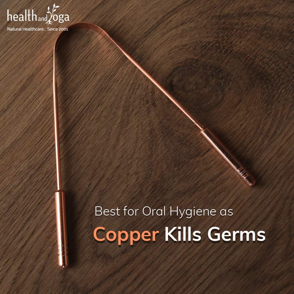 qSwipe Copper Tongue Cleaner with Comfort Grip - Pure Copper Scraper for Oral Hygiene - 1 Pack - Freshens Breath & Removes Bacteria for Better Dental Care