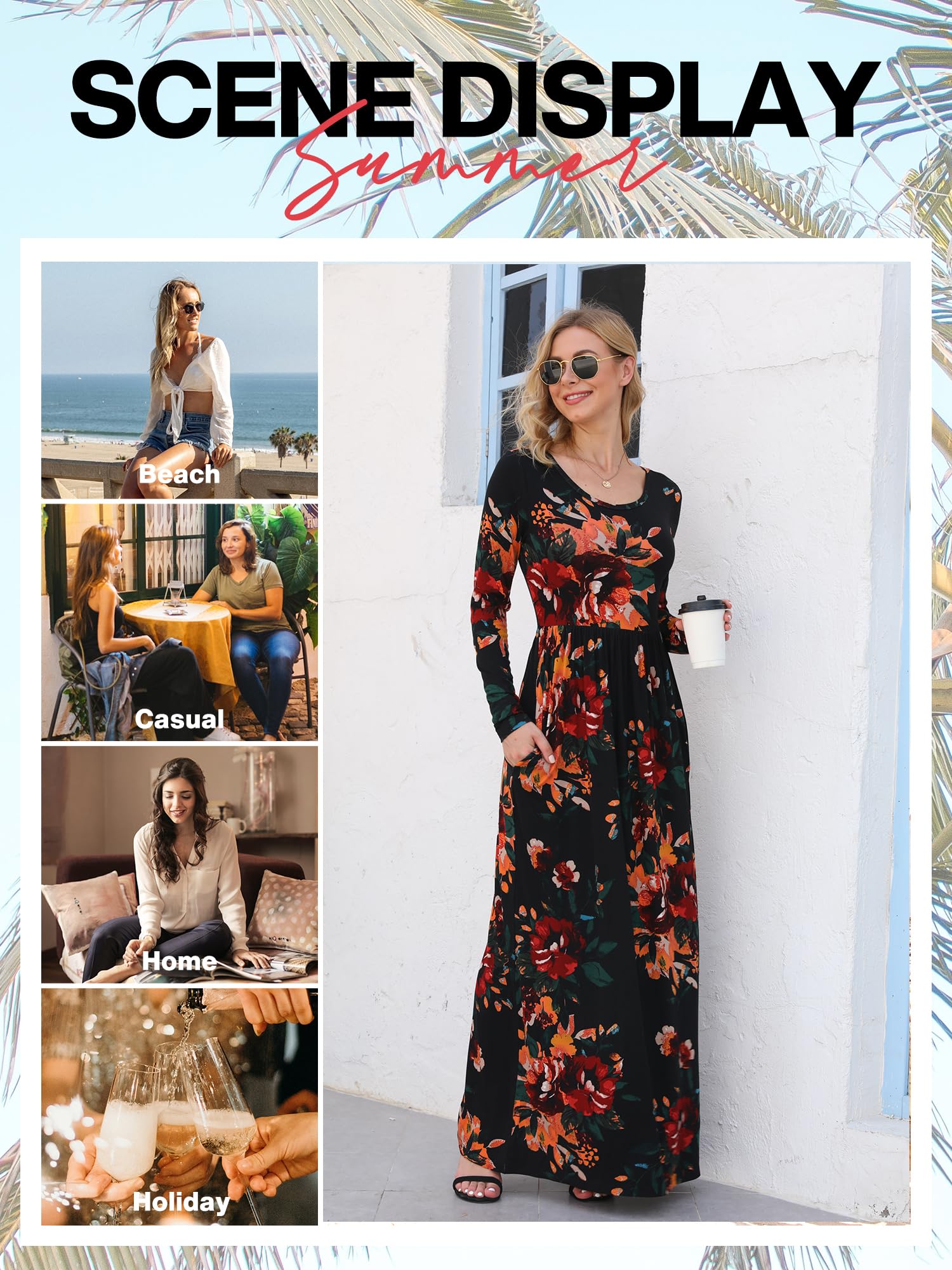 VIISHOW Women's Long Sleeve Maxi Dress - Loose Fit Plain Casual Dress with Pockets | Elegant Everyday Wear, Beach Cover Up & Vacation Outfit