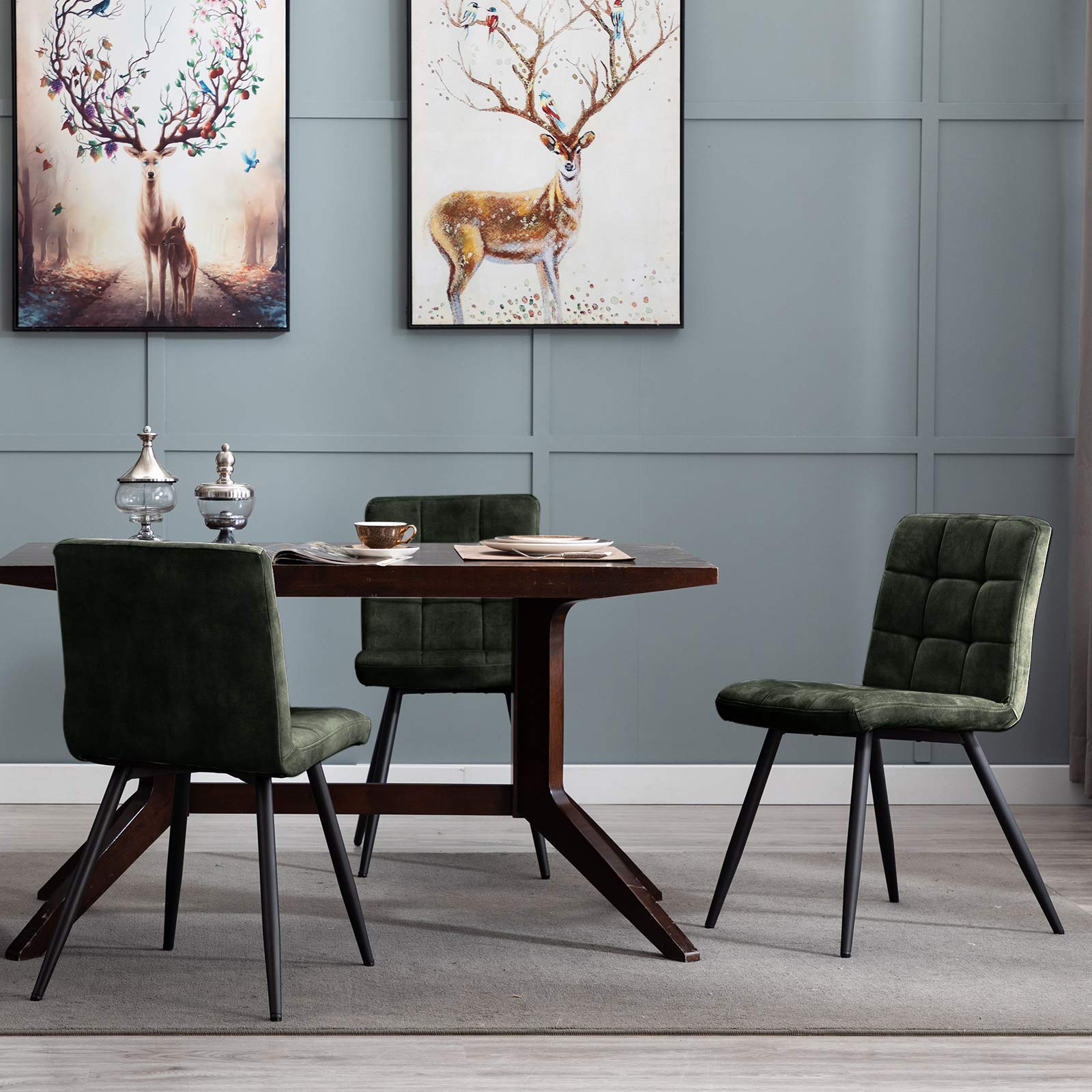 DUHOME Velvet Dining Chairs Set of 4 - Mid Century Modern Upholstered Side Chairs for Kitchen, Living Room, Bedroom & Vanity - Comfortable Accent Chairs in Emerald Green for Dining, Reading & Relaxing