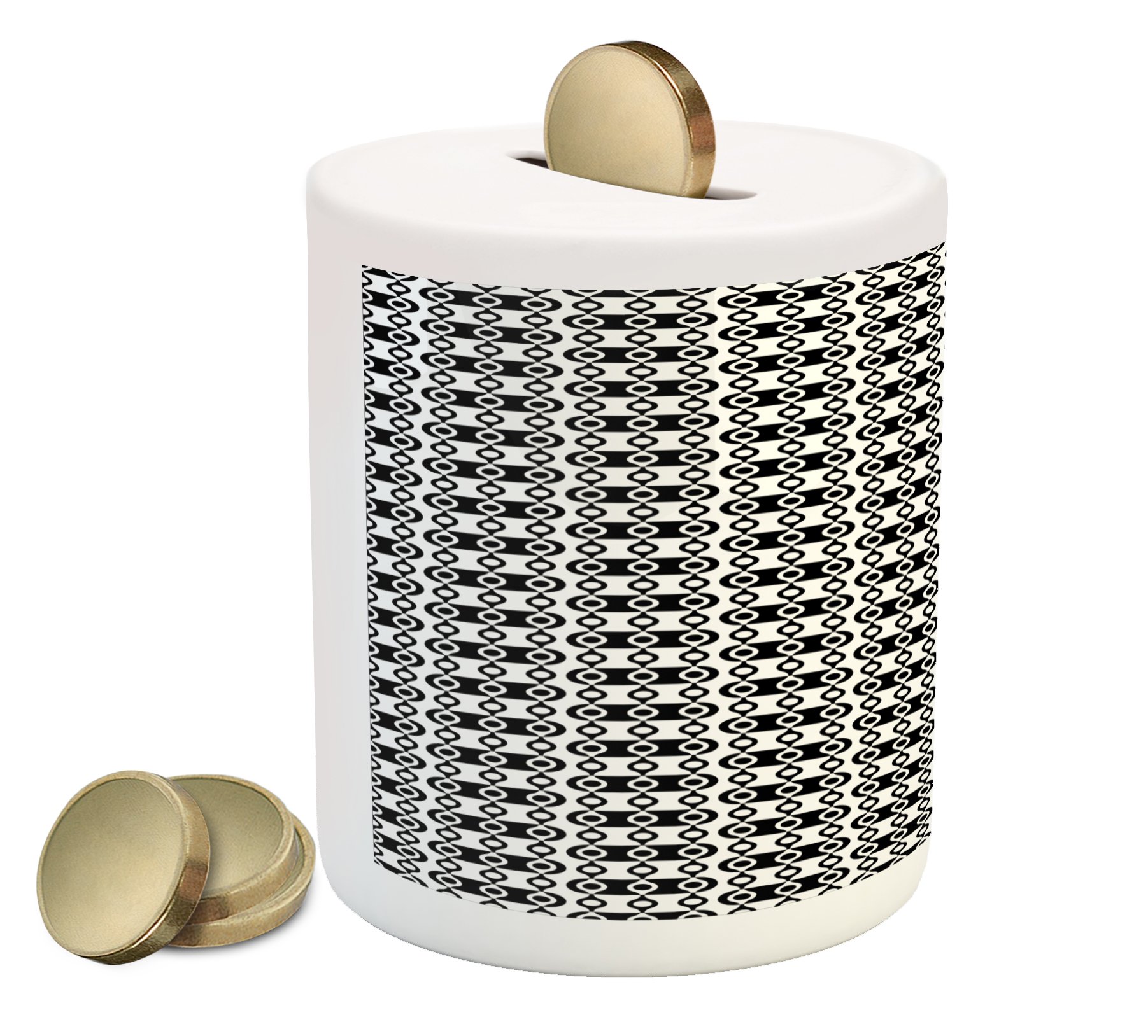 Ambesonne Abstract Piggy Bank - Black & White Monochrome Stripes Geometric Design, Modern Ceramic Coin Bank for Cash Saving | Minimalist Home Decor, Unique Gift for Kids & Adults, Perfect for Bedroom, Office or Nursery