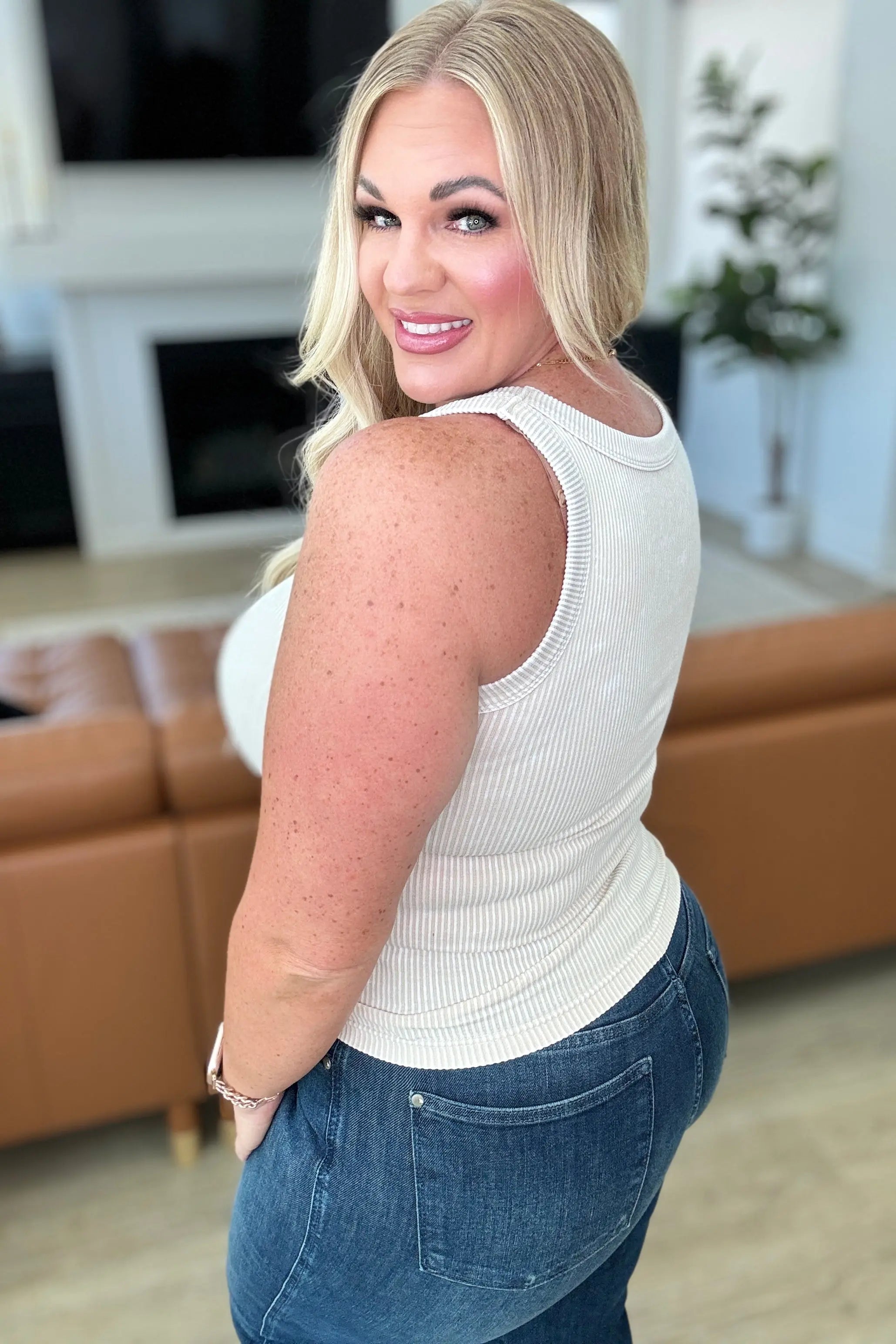 Go the Distance Ribbed Tank Top for Women - Soft Stretch Sand Beige Camisole | Perfect for Yoga, Layering & Summer Outfits