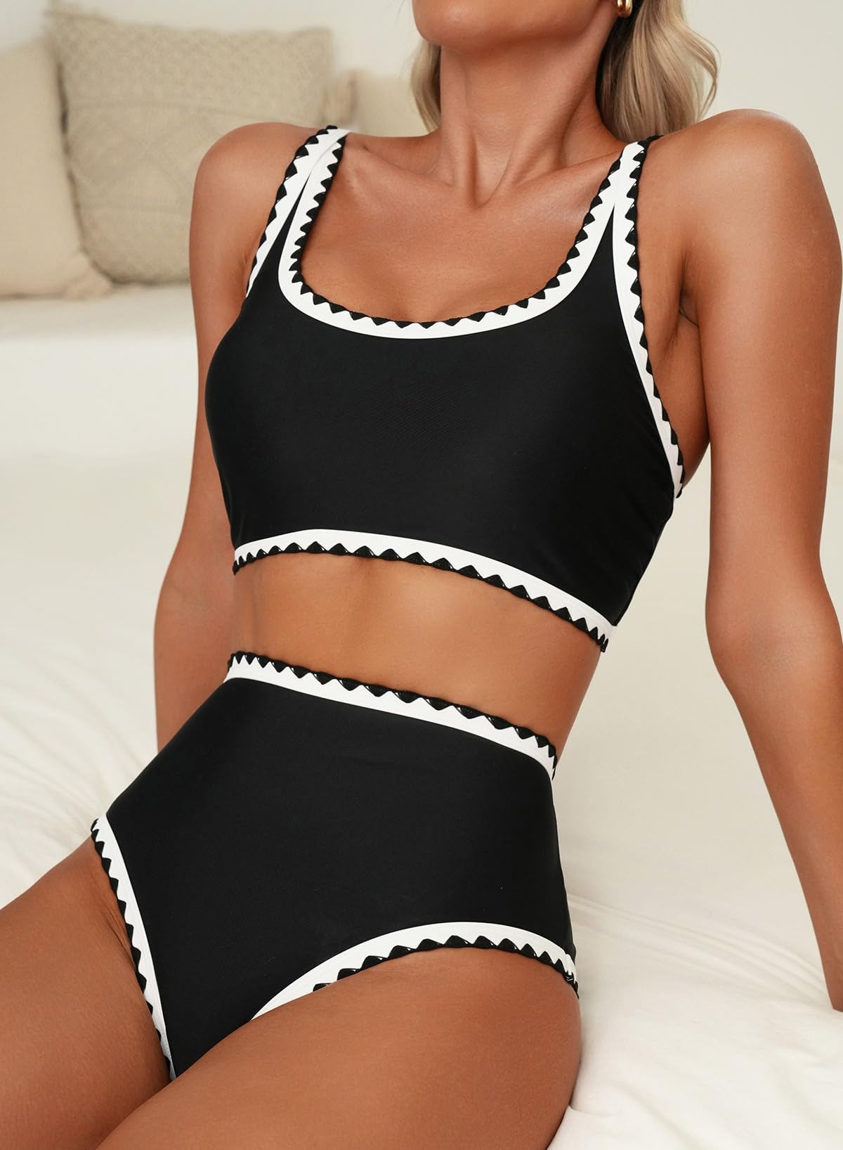 Floral Print High Waisted Bikini Set for Women - 2 Piece Swimwear with Whip Stitch Detail | Perfect for Beach Vacations, Pool Parties & Summer Getaways