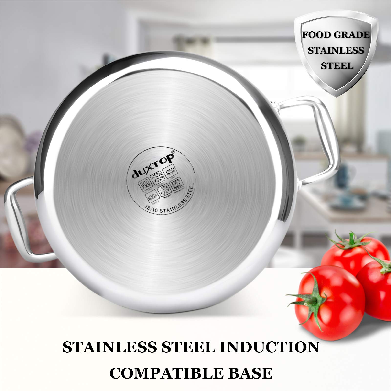 Duxtop 6.5 Quart Stainless Steel Stock Pot with Lid - 3-Ply Induction Compatible Cooking Pot for Soup, Rice, Stew - Oven & Dishwasher Safe - Works with Gas, Ceramic & Halogen Stoves - Perfect for Home Cooking, Meal Prep & Large Family Dinners