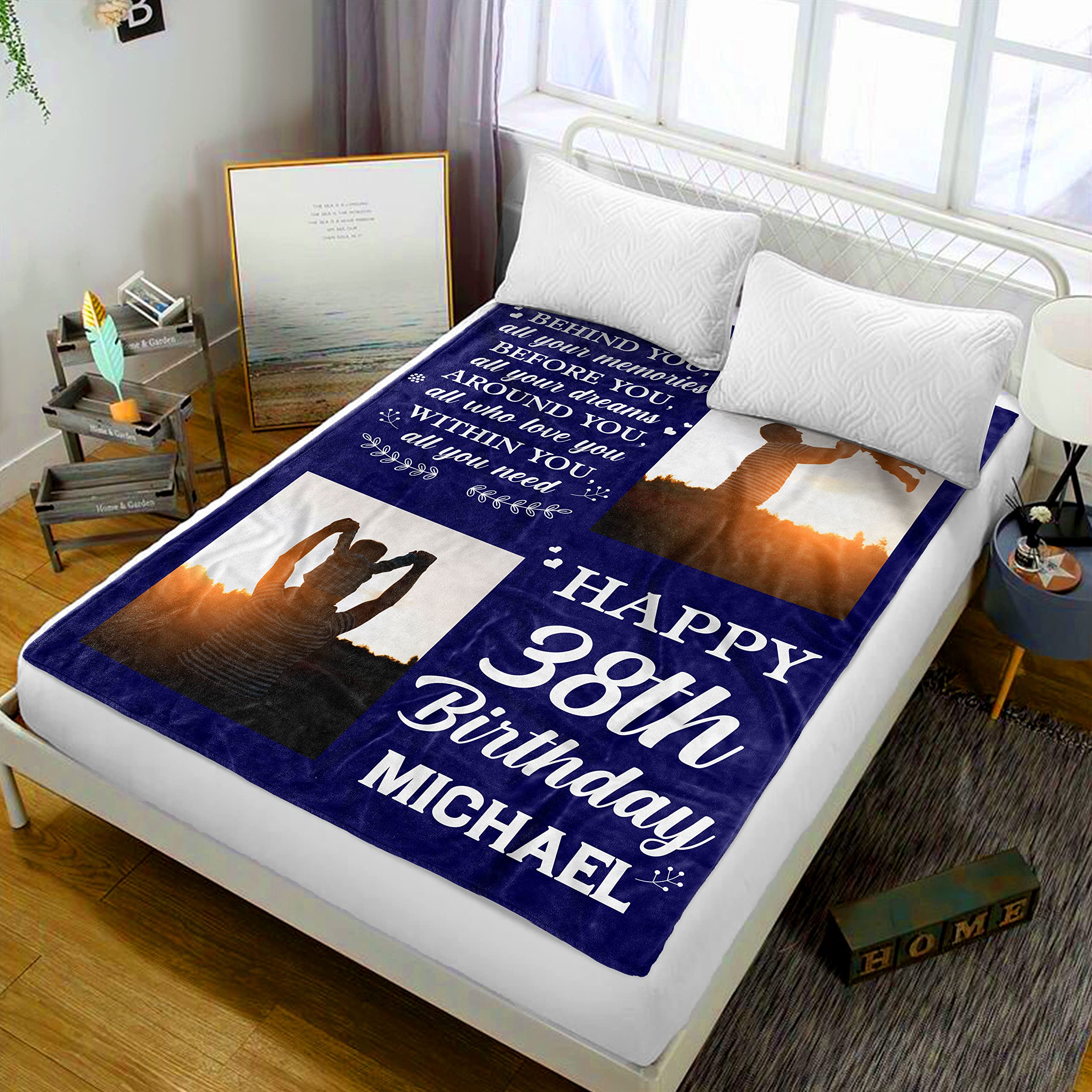 Personalized 38th Birthday Blanket for Men - Custom Photo Fleece Sherpa Throw for Dad, Grandpa Born in 1985 - Funny 38 Years Old Gift Idea - Perfect for Home Decor, Anniversary Celebrations & Cozy Family Moments