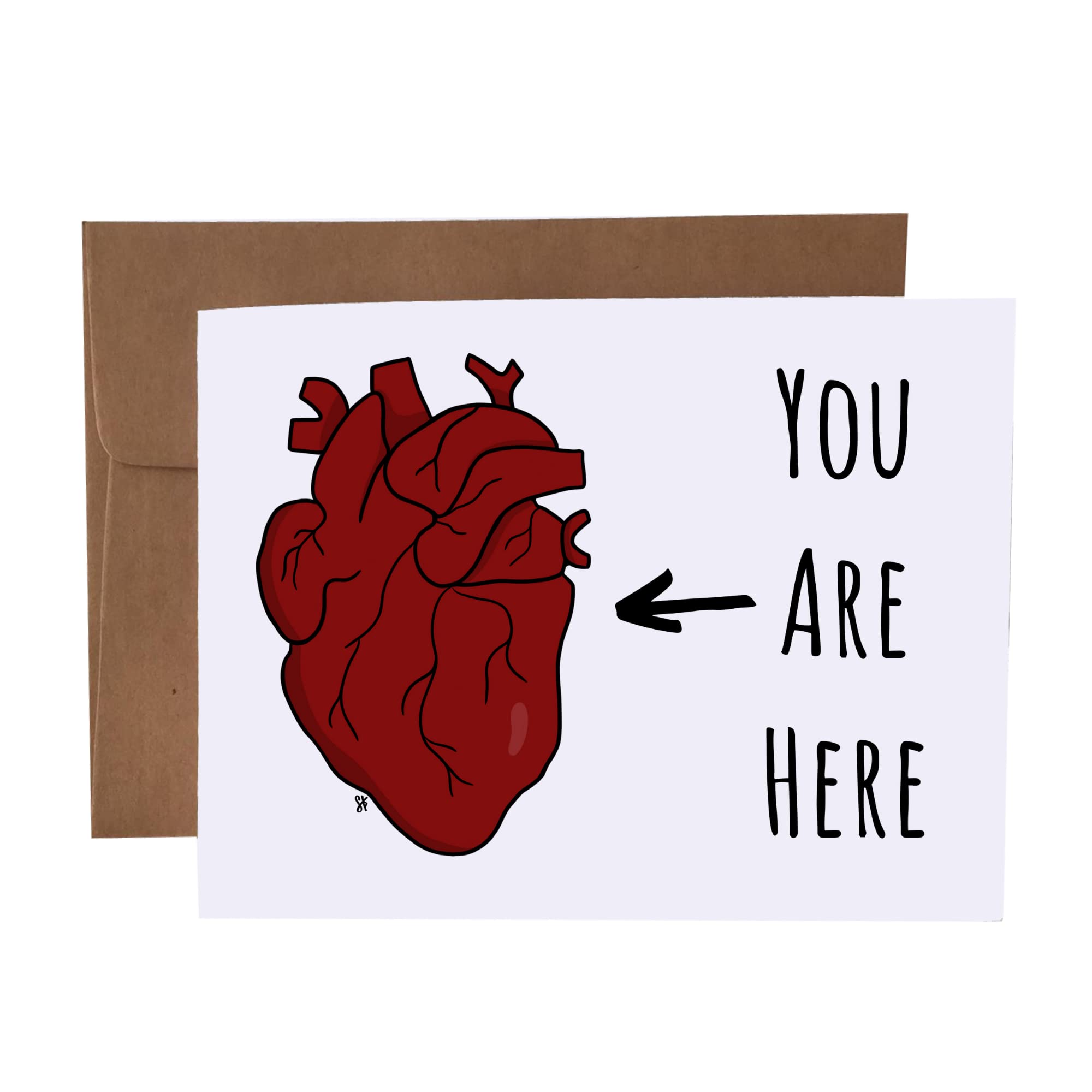 You Are Here Anatomical Heart Blank Greeting Card with Envelope - Perfect for Valentine's Day, Medical Appreciation Gifts & Unique Stationery