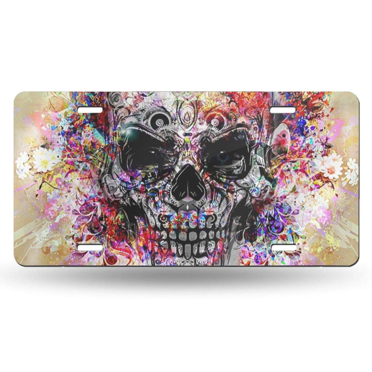 Colorful Watercolor Skull Aluminum License Plate Cover - Durable 6x12 Inch Metal Car Tag for Women, Men, Girls & Boys - Unique Vanity Gift for Cars, Trucks & Motorcycles - Perfect for Customizing Your Vehicle & Expressing Personality