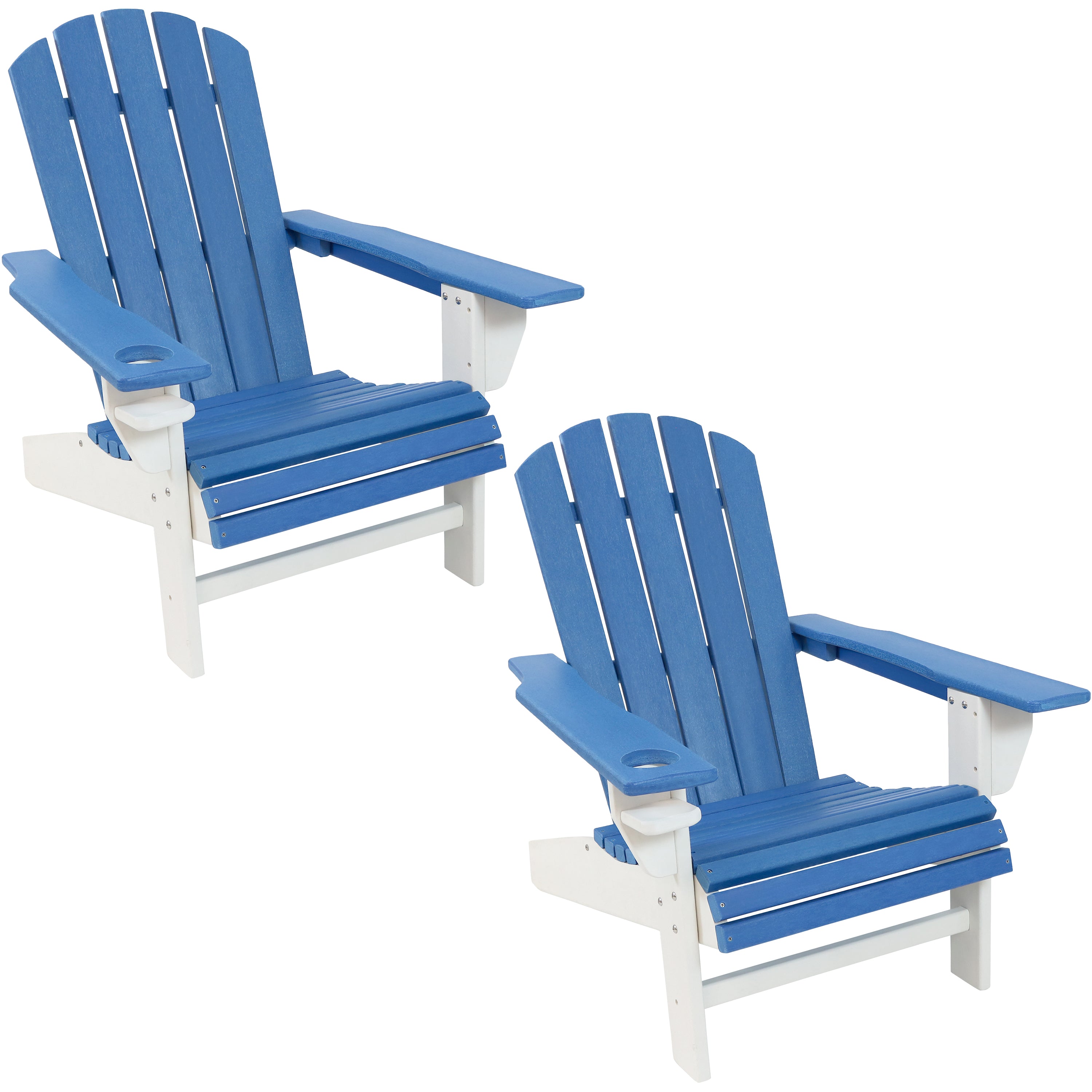 Premium Sunnydaze All-Weather 2-Tone Outdoor Adirondack Chair with Cup Holder - Durable Patio Furniture for Garden, Poolside & Backyard Relaxation
