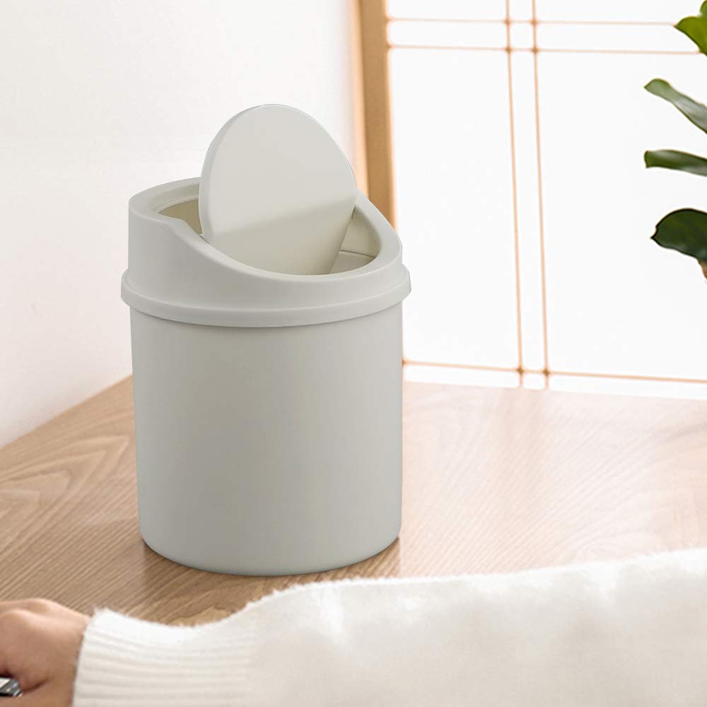 2 Liter Mini Desktop Trash Can with Swing Lid - Small Waste Bin for Office, Home, Bedroom (White) | Perfect for Desks, Bathrooms, and Small Spaces