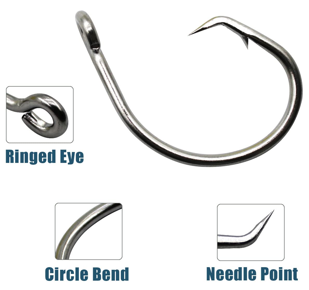 2X Extra Strong Stainless Steel Saltwater Fishing Hooks - Big Game Circle Hooks for Tuna, Swordfish & Shark Fishing | Durable Ocean Fishing Gear for Deep Sea & Offshore Angling