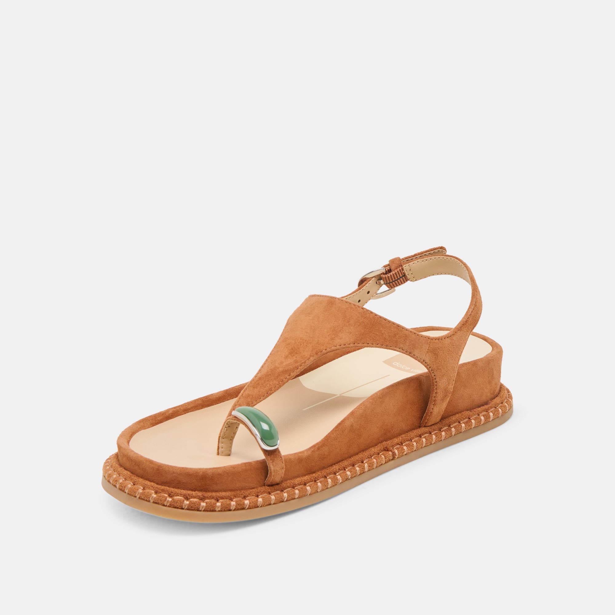 Stefan Gemstone Sandals for Women - Caramel Suede Summer Sandals with Beaded Accents | Comfortable Boho Chic Footwear for Beach, Vacation & Casual Outings