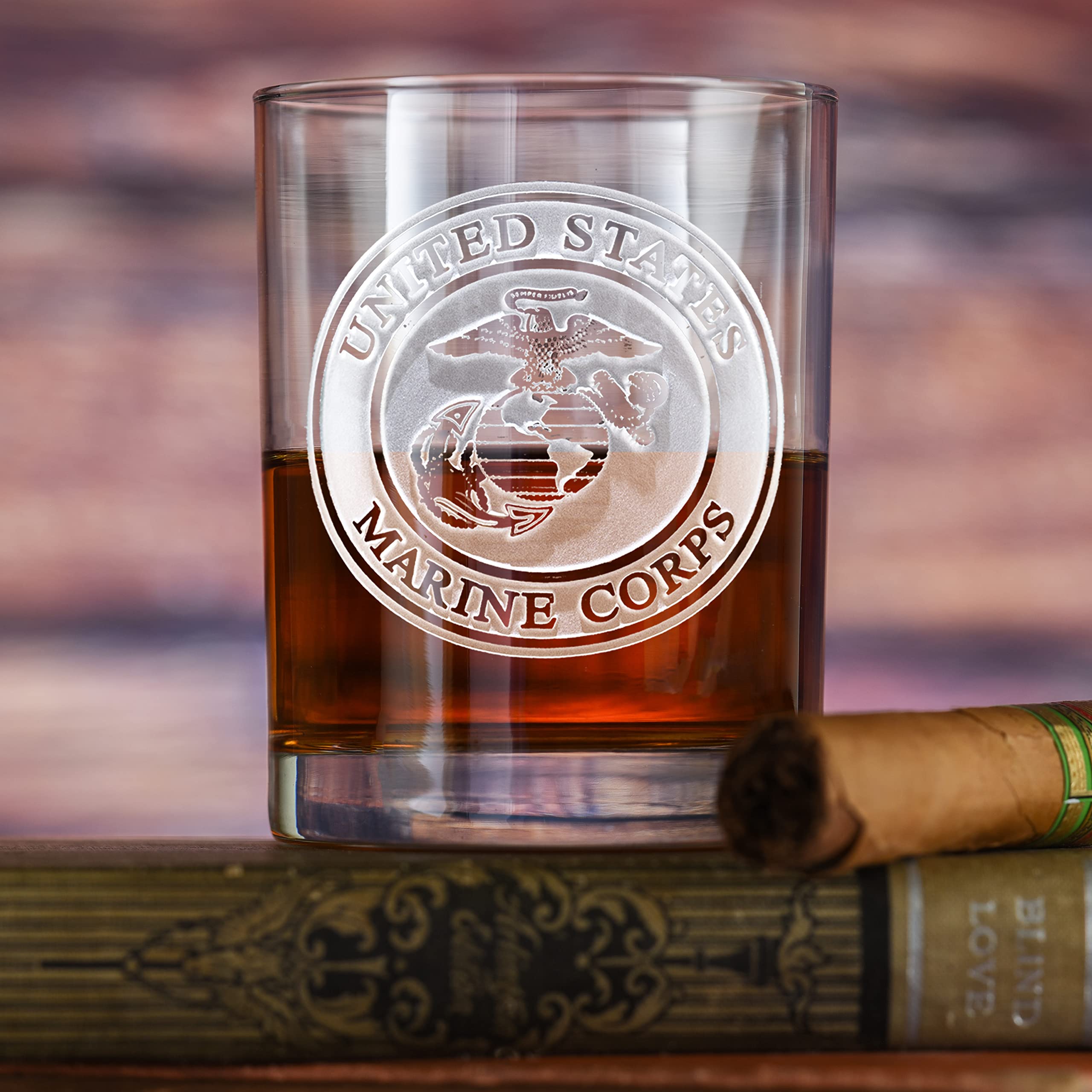 Personalized Engraved Marines Whiskey Scotch Bourbon Glasses Set of 4 - Premium Crystal Etched Military Gift for Veterans, Fathers Day, Retirement - Perfect for Home Bars, Parties & Special Occasions