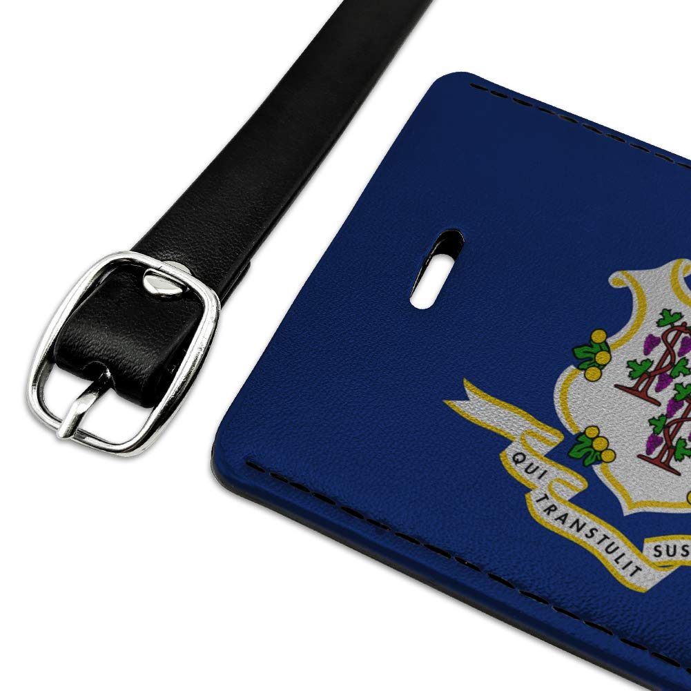 Connecticut State Flag Leather Luggage Tag - Rectangle ID Card Holder for Suitcases & Carry-On Bags | Perfect for Travel Identification & Personalized Gift