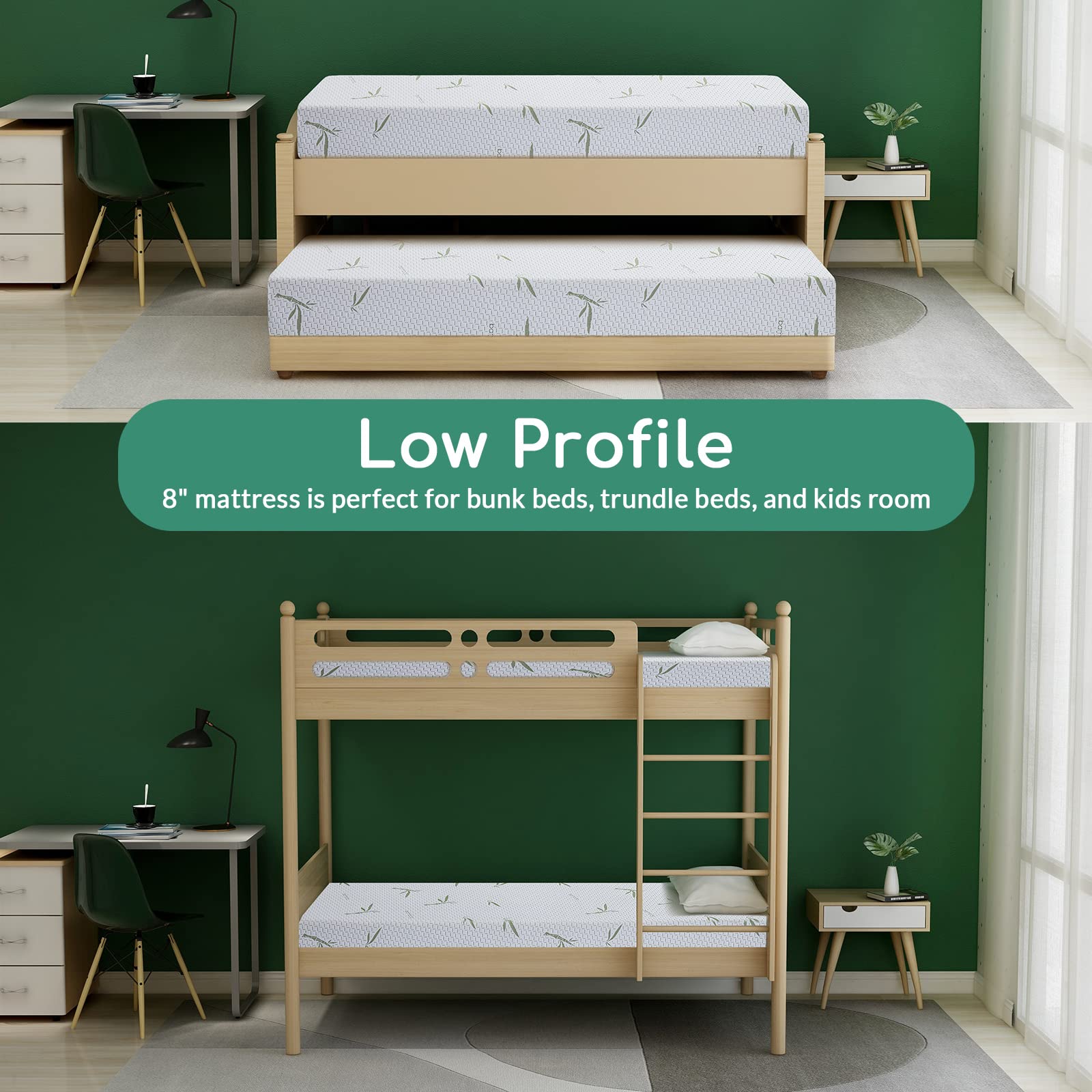 **8 Inch Memory Foam Mattress in a Box - Airdown King Kids Mattress with Breathable Bamboo Cover, Medium Firm Green Tea Gel, CertiPUR-US Certified, Made in USA - Perfect for Bunk Beds, Trundles & Kids' Bedrooms (AD-DM-8K)**