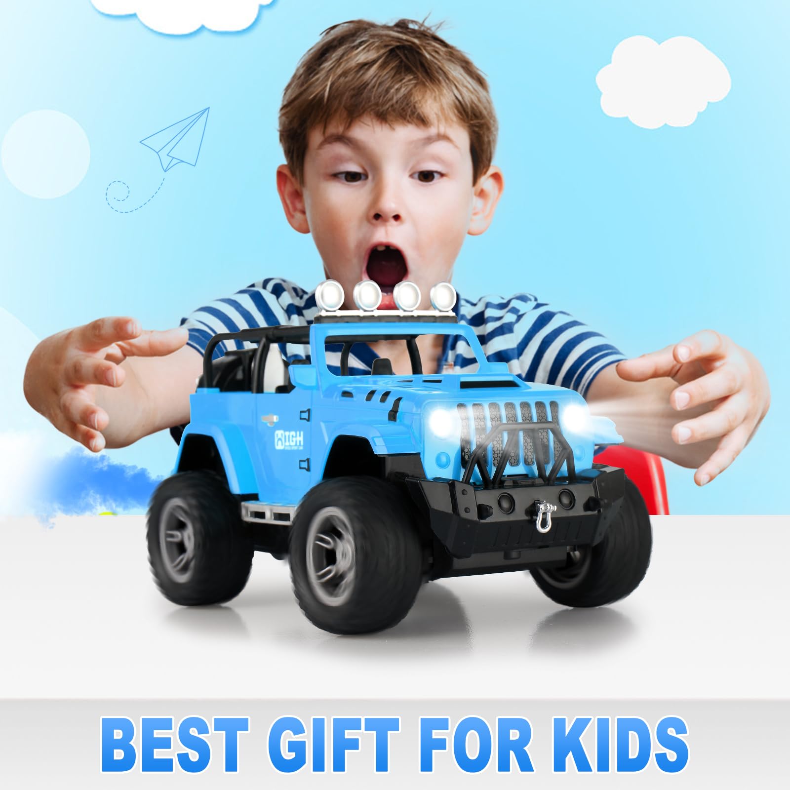 Carox 1:16 Scale Remote Control Car for Kids - 2.4Ghz RC Monster Truck with Spray Mist, Engine Sounds & LED Lights | Off-Road Toy Gift for Boys & Girls (Christmas, Birthday, Outdoor Play, Backyard Racing)